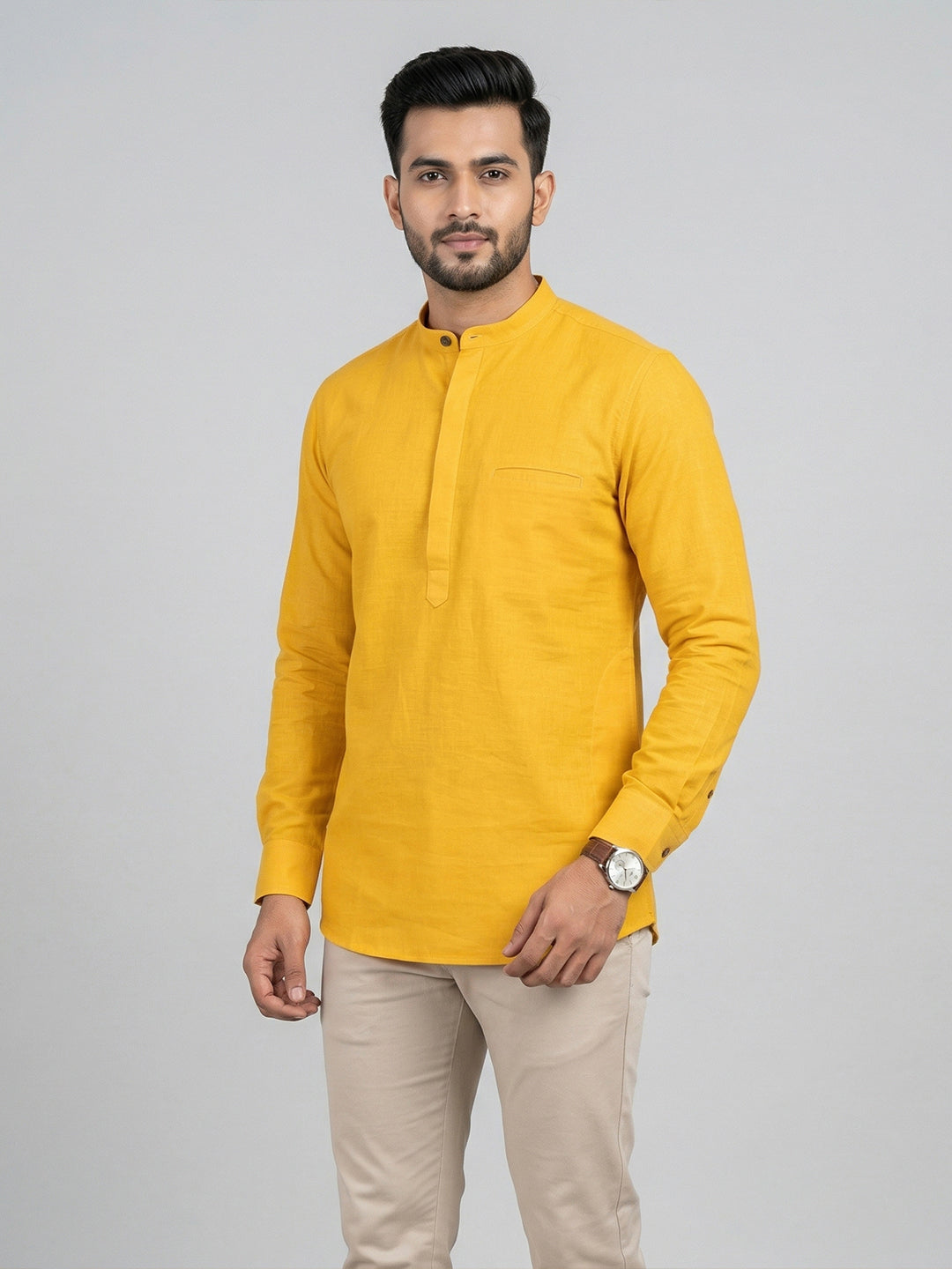 Cotton Short Length Plain Pocket Kurta Orangy Yellow Y24