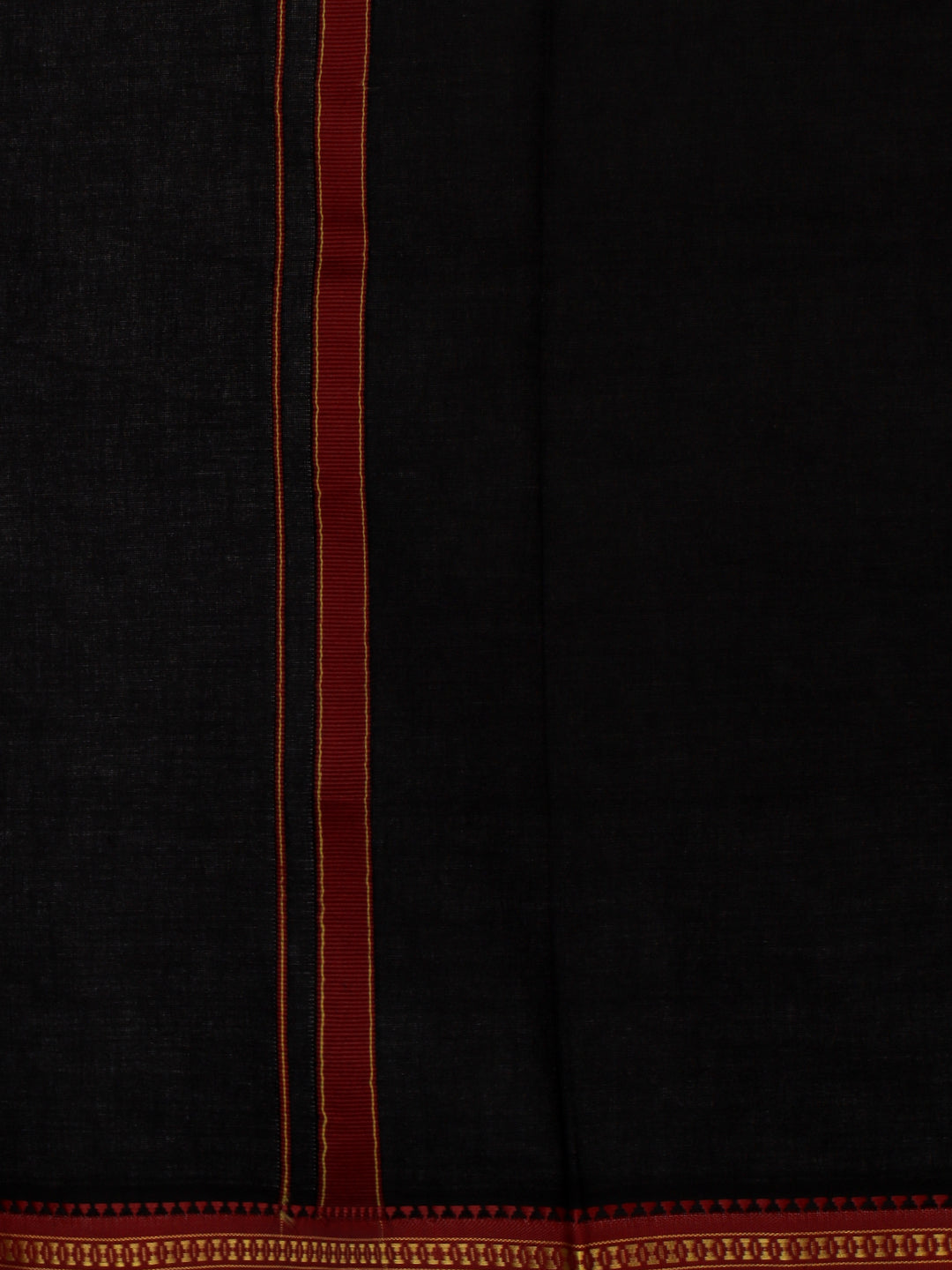 Men Cotton Blend Single Layer Black Dhoti with Mayilkhan Border Slokam (4 Way Dhoti )