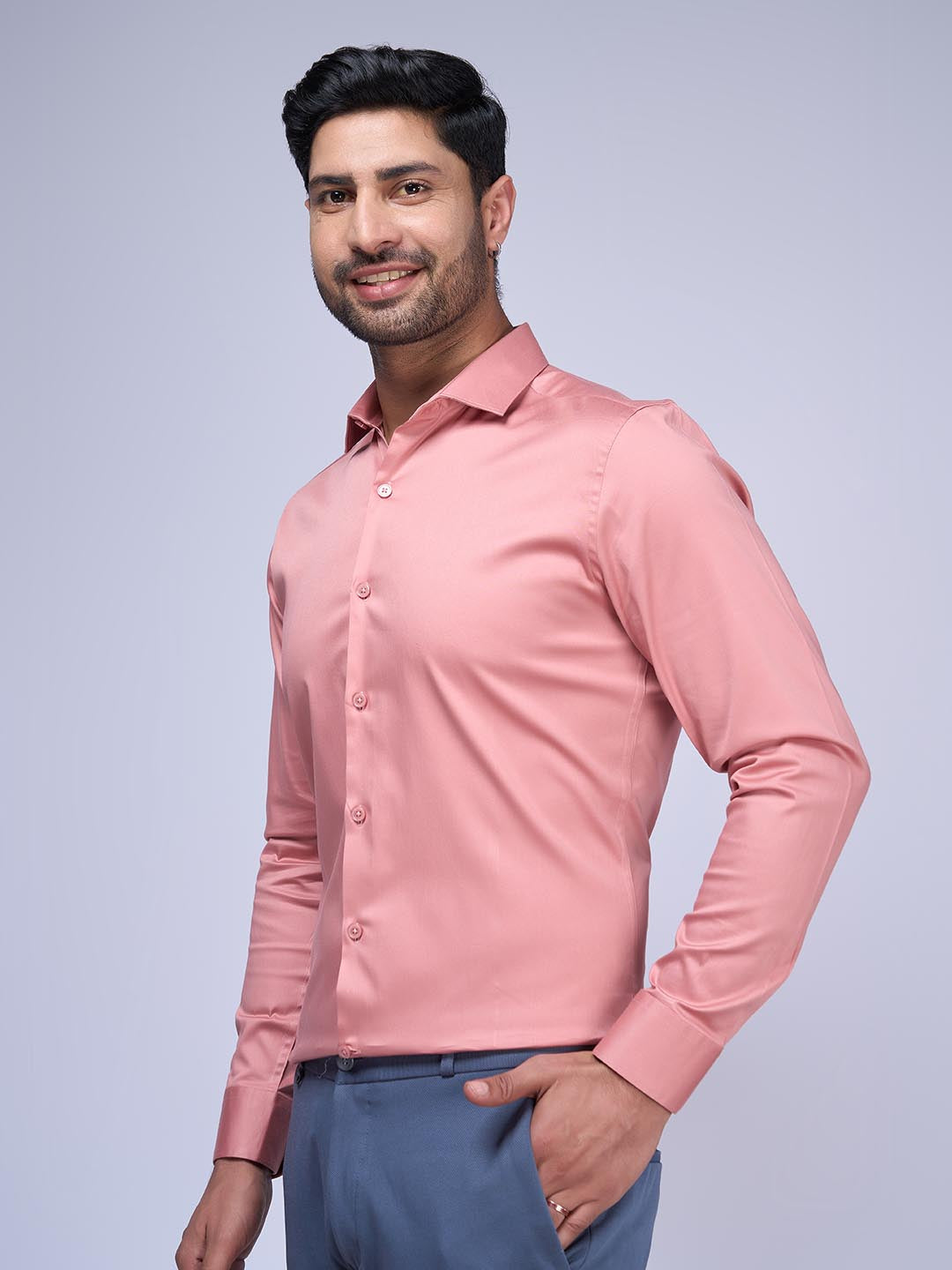 Mens Slim Fit Peach Full Sleeves Shirt