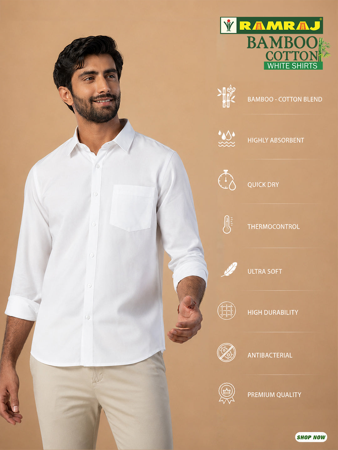 Bamboo Cotton White Shirt - Soft, Breathable & Eco-Friendly