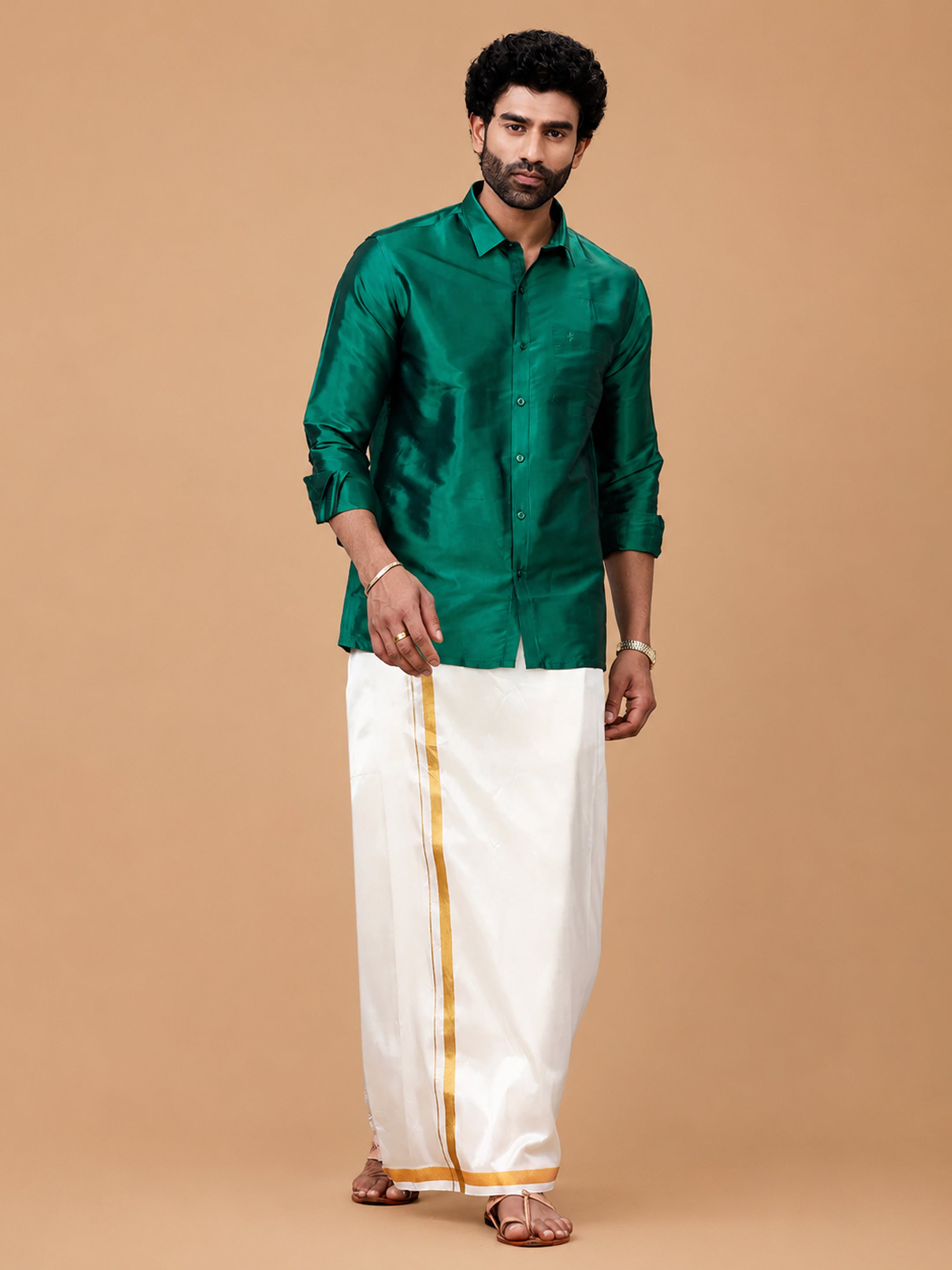 Silk Feel Dark Green Shirt - Regular Fit