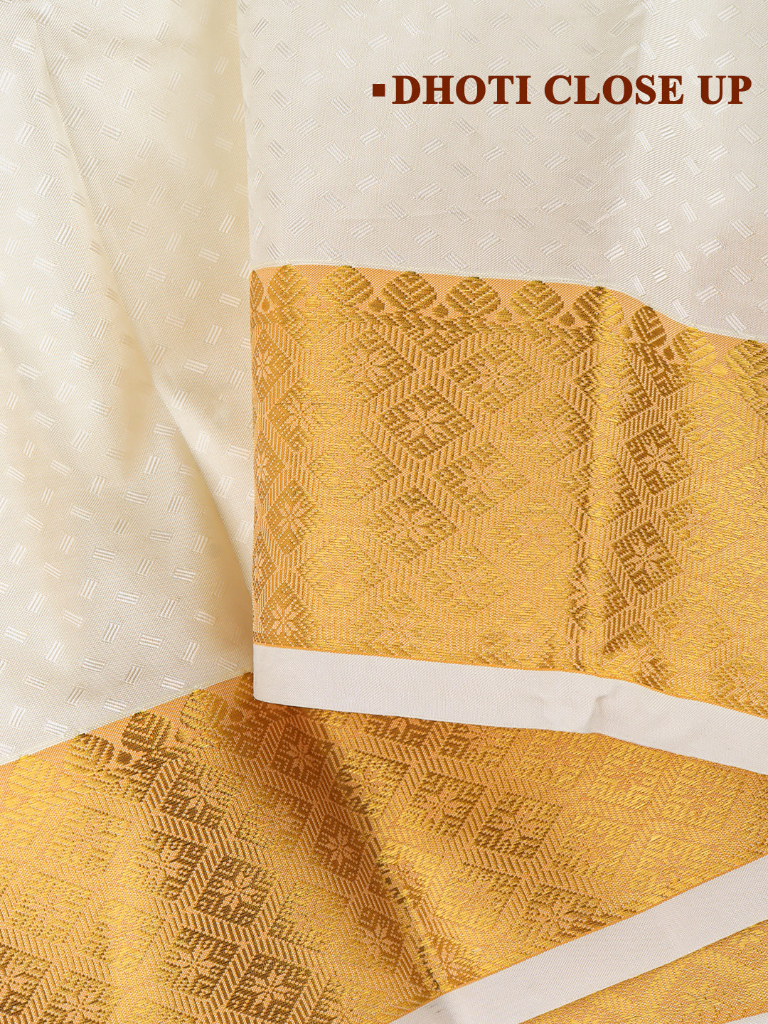 Men Art Silk Gold Jari Dhoti & Shirting Cream Mangalakara Set 140k (2 in 1)