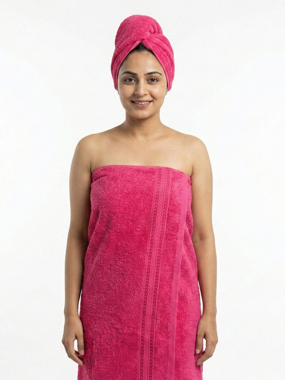 You & Me Premium Soft Terry Cotton Couple Bath, Face & Hand Towels Virtual Pink (Pack Of 6)