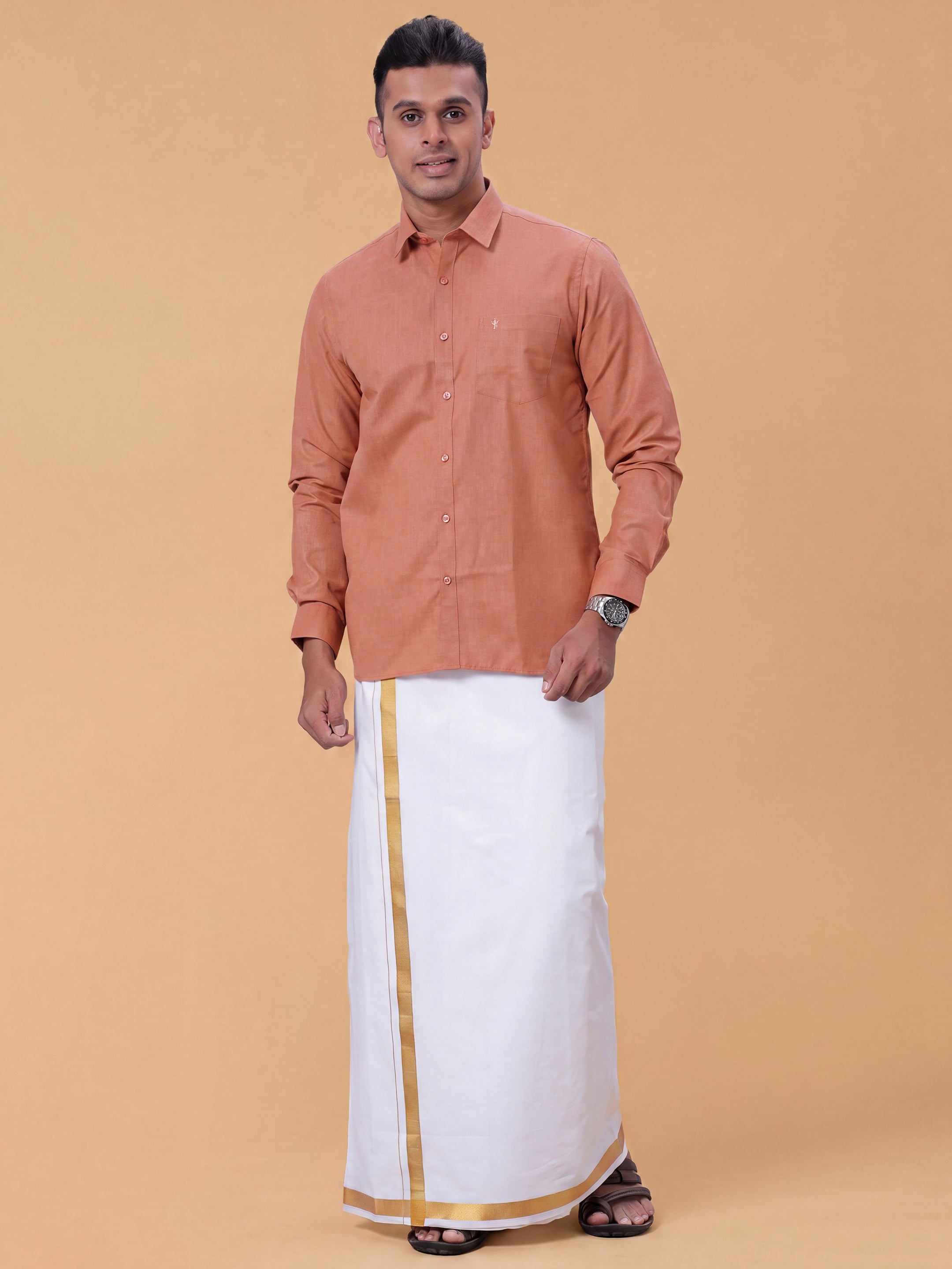 Cotton Rich LT Reddish Brown  Regular Fit Shirt T1 GC18