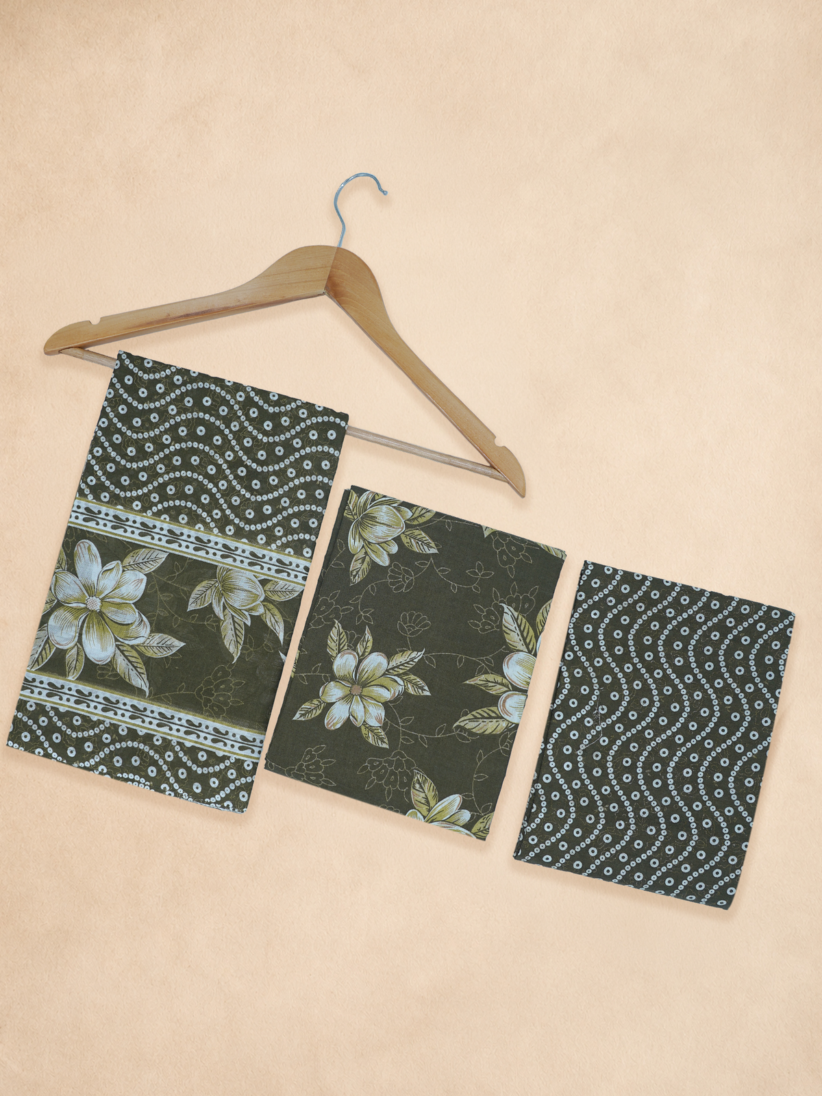 Women Cotton Olive Green Printed Dress Material DM390