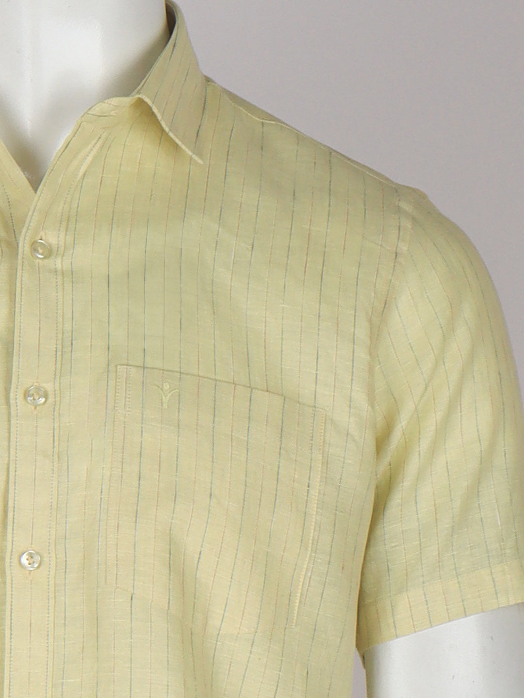 Men Pure Linen Striped Shirt Pale Yellow LS25