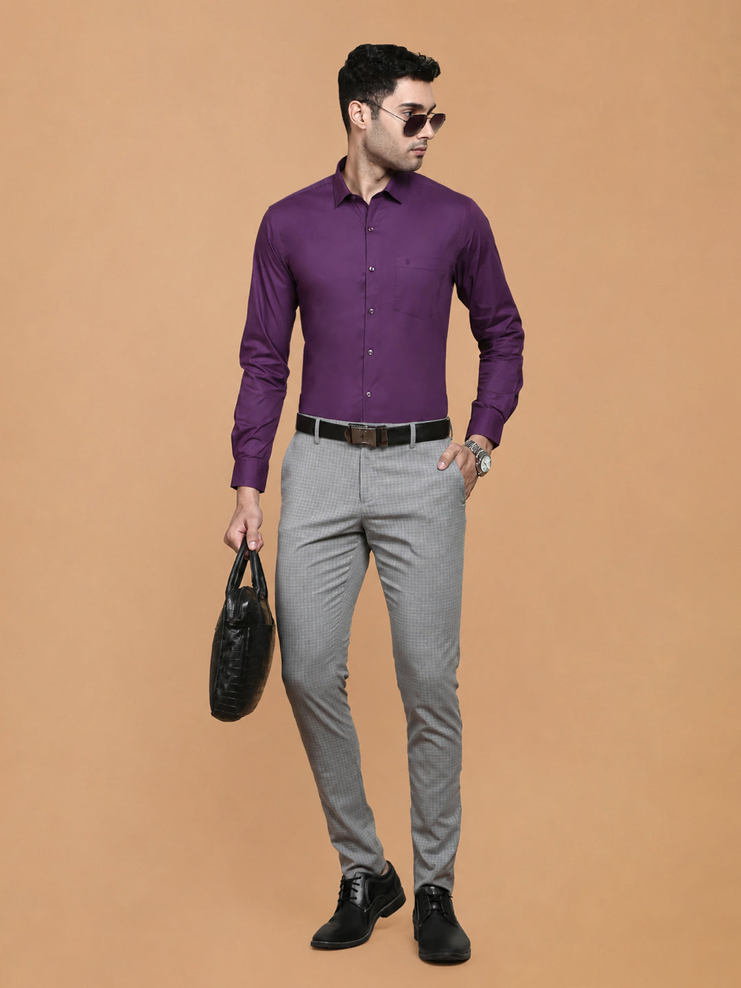Cotton Spandex Purple 2 Way Stretch Smart Fit Shirt LY5
