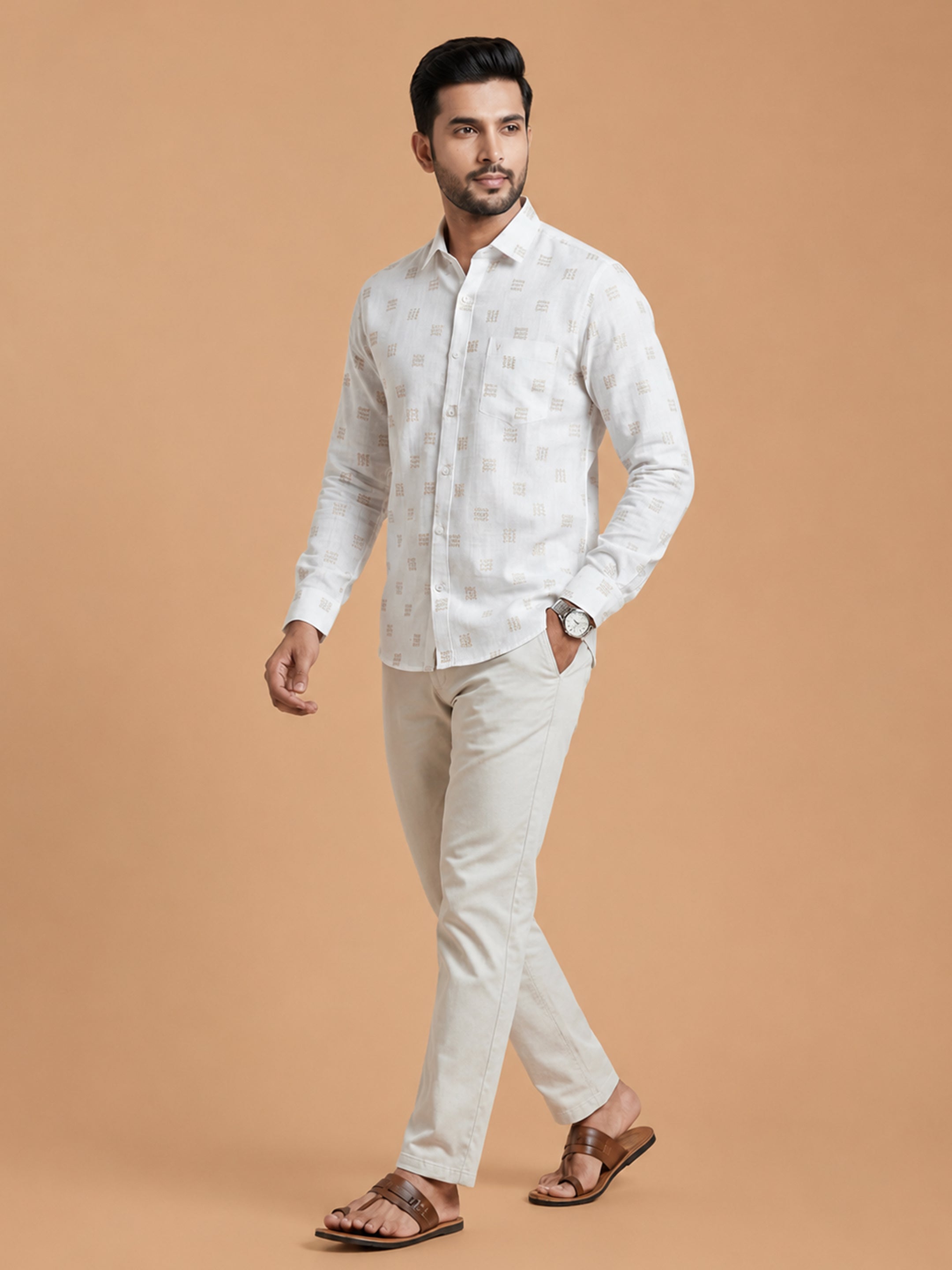 Cotton Rich White Printed Regular Fit Shirt T66 APT11