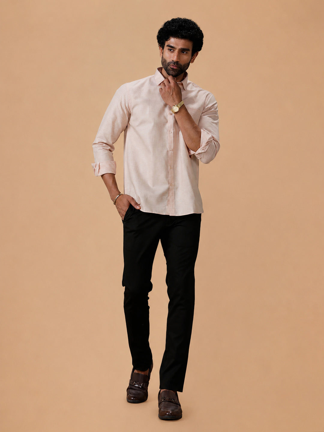 Cotton Rich Light Brown Regular Fit Shirt Trendy 8 YH3