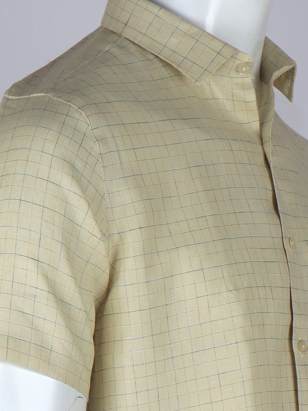 Men Pure Linen Checked Shirt Yellowish Green LS19