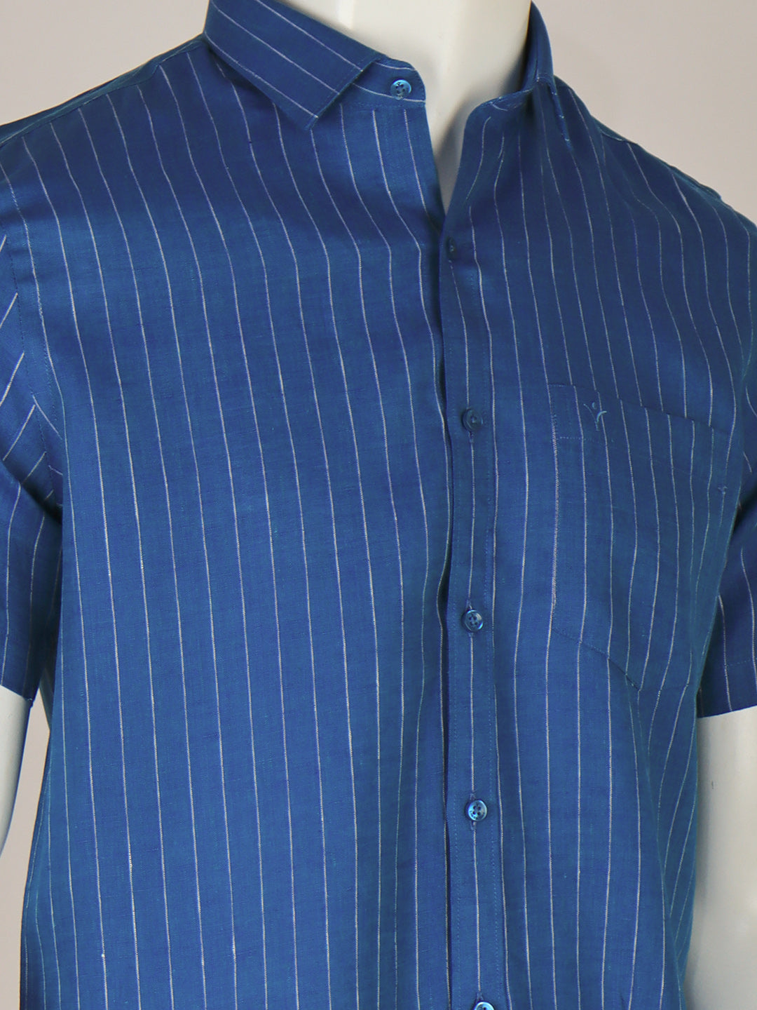 Men Pure Linen Striped Shirt Tufts Blue LS11
