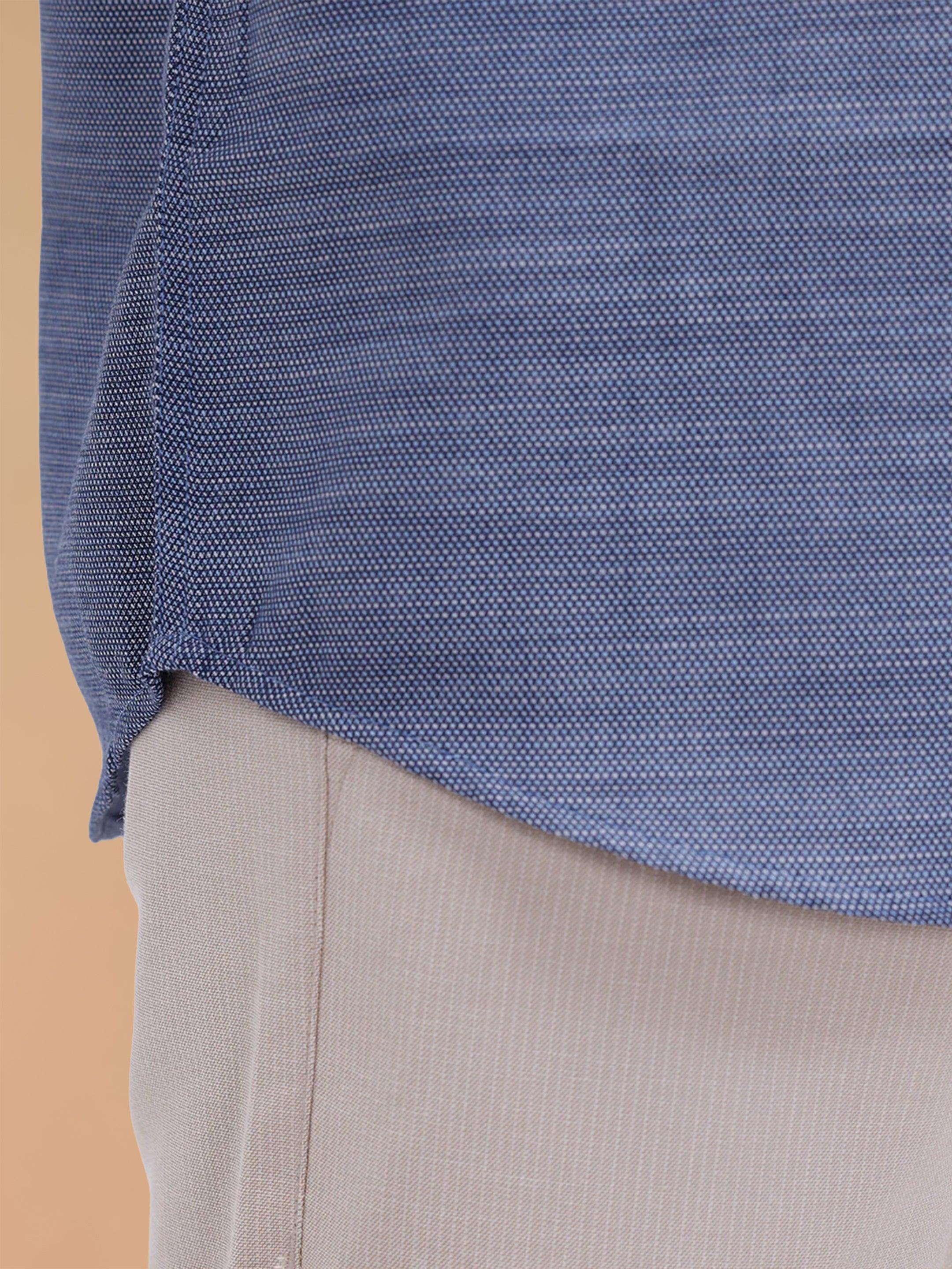 Cotton Rich Blue Dobby Regular Fit Shirt T59 AIT1
