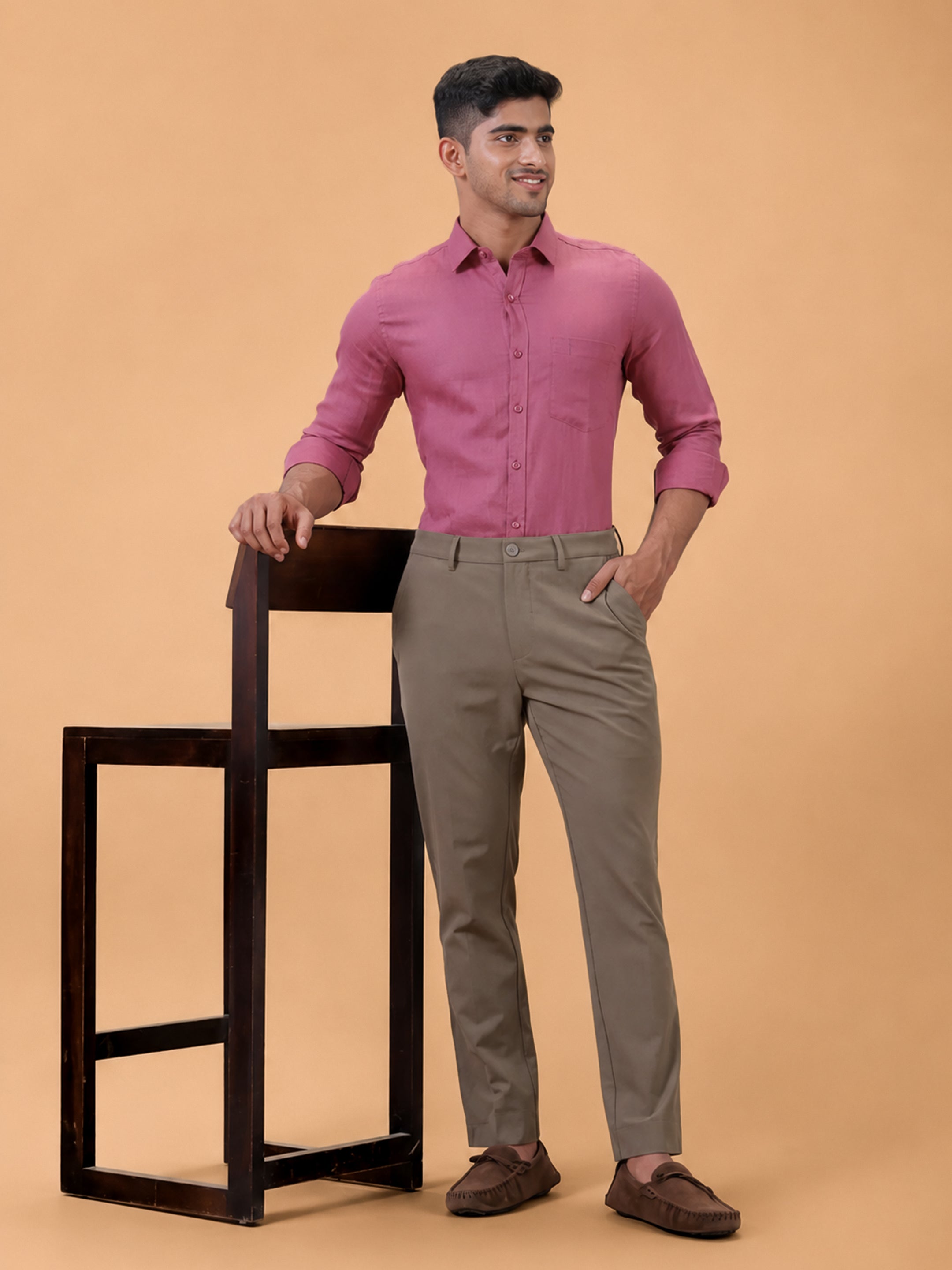 Pure Linen purple Pink Smart Fit Shirt L122