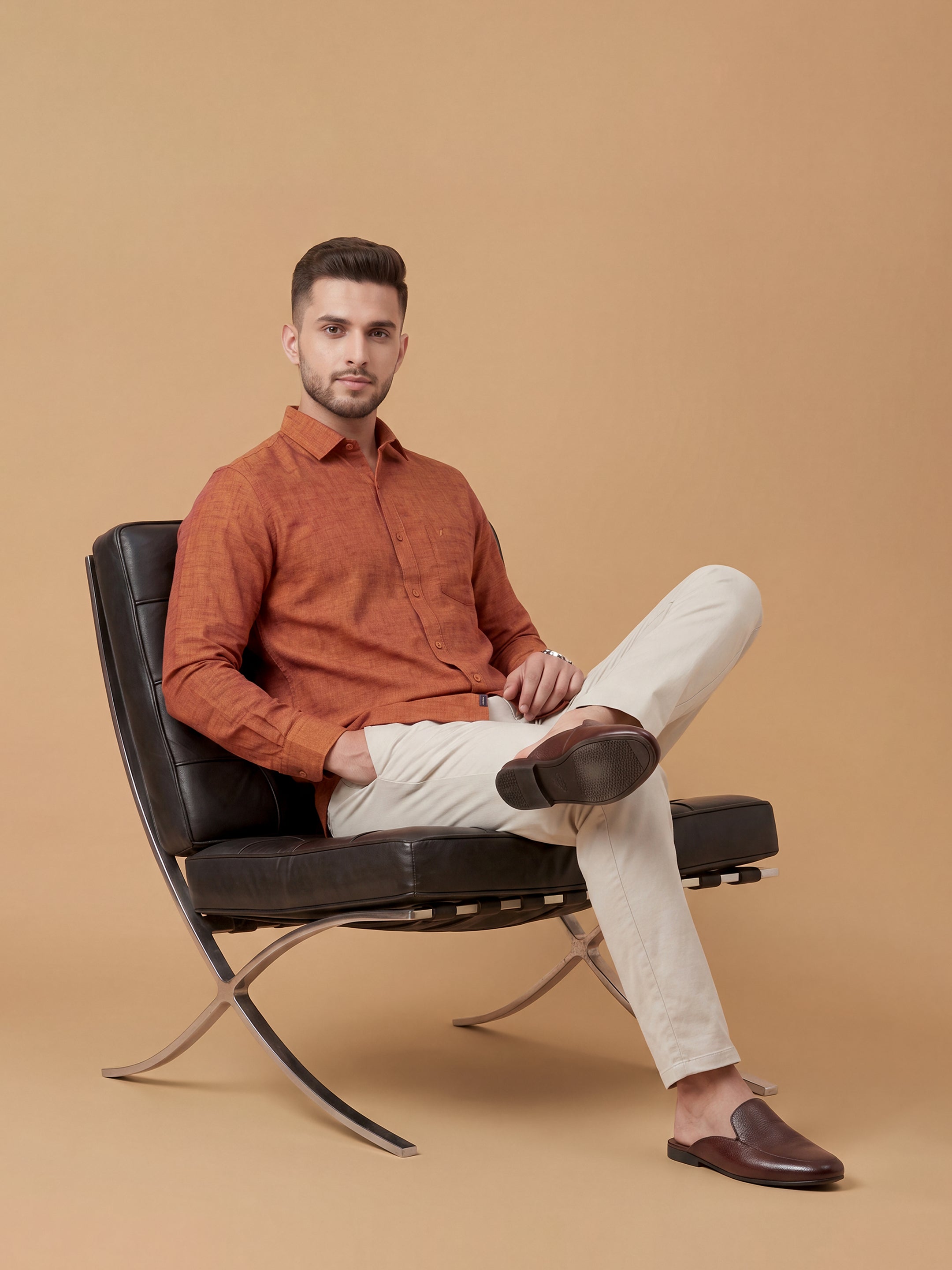 Pure Linen Strong Orange Smart Fit Shirt L90