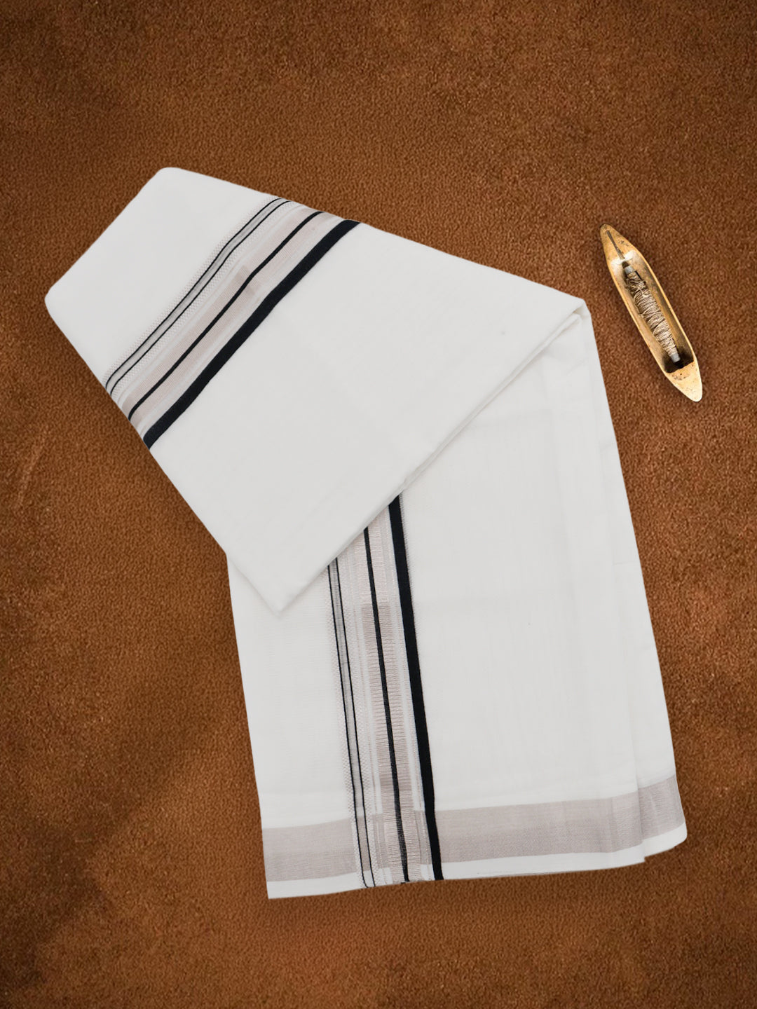 Men Premium Handloom White Dhoti with Fancy Jari Border HLM86