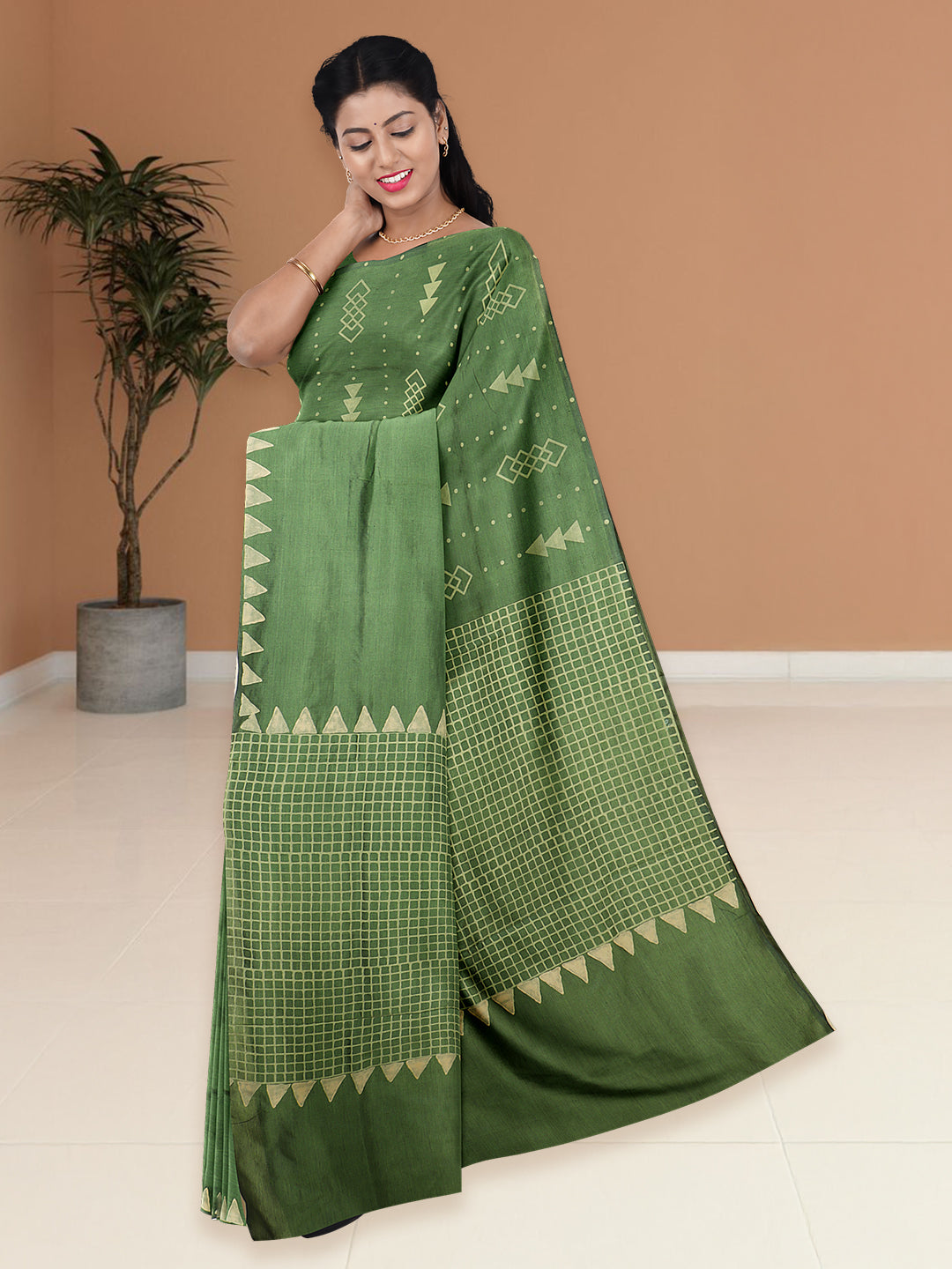 Women Army Green Cotton Saree PCS213