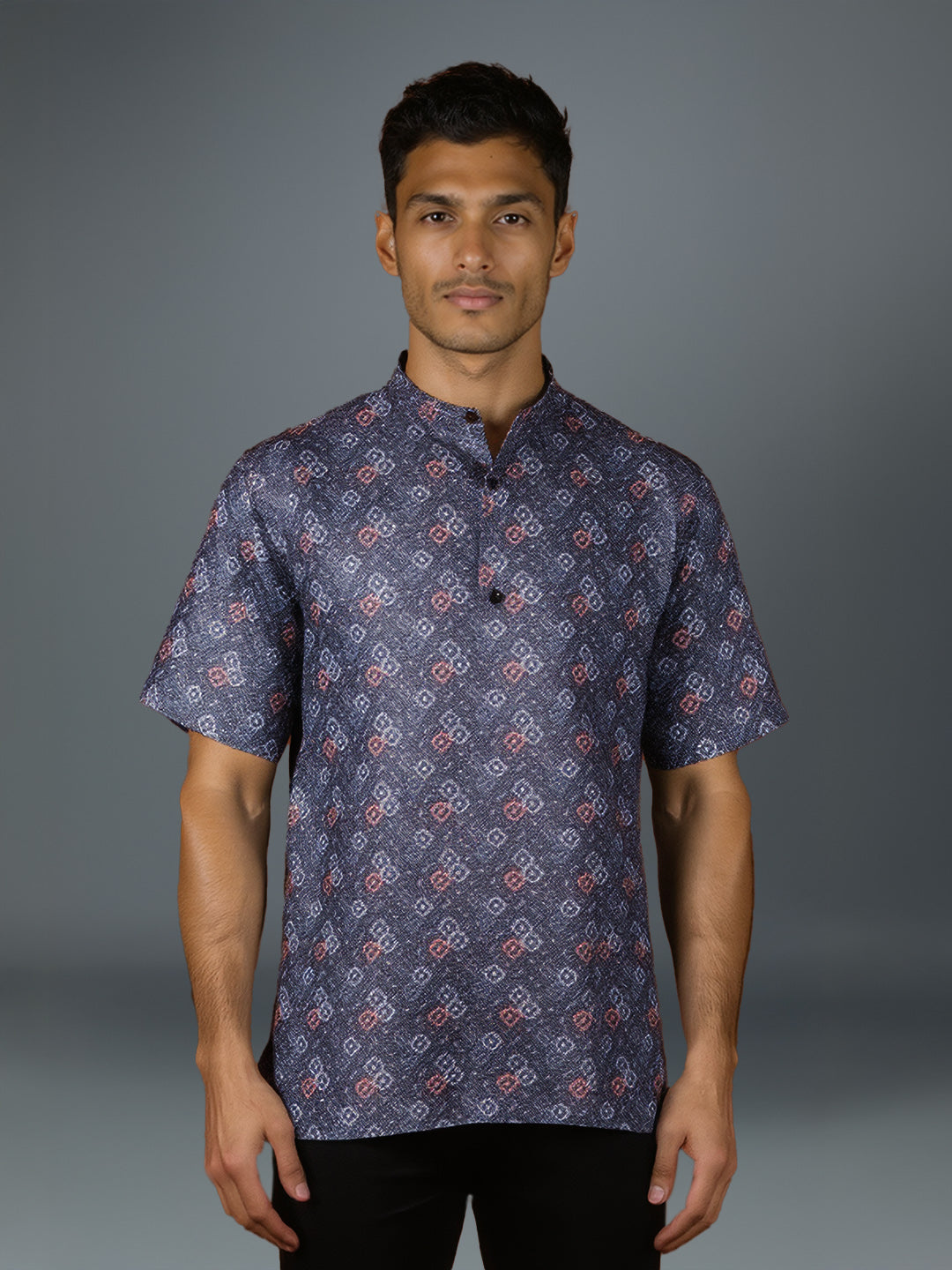 Men Cotton Short Length Printed Pocket Kurta Cadet Grey RI03