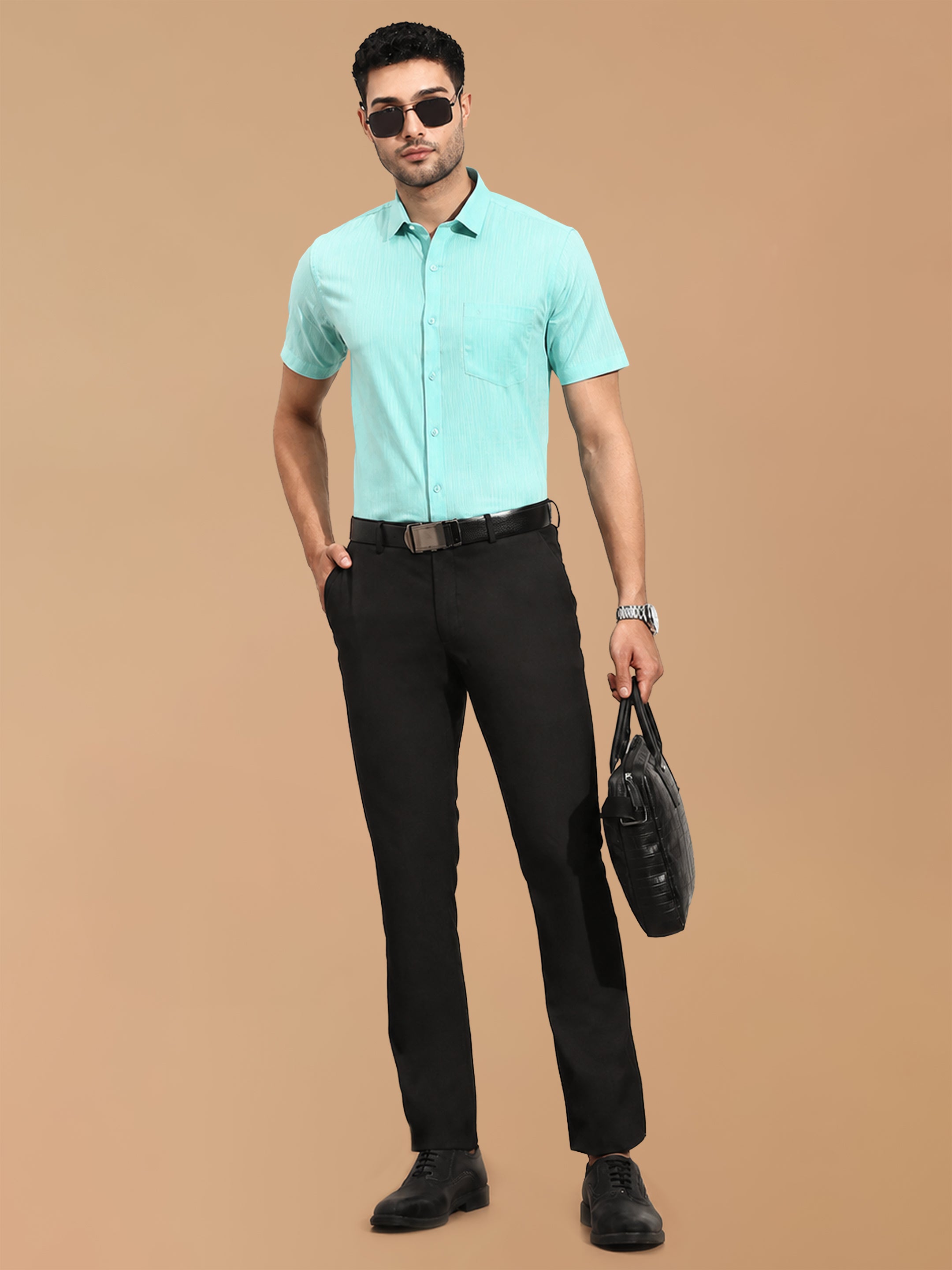 100% Cotton Vivid Cyan Smart Fit Shirt CL2 GT6