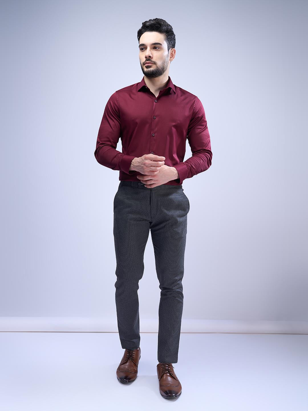 Mens Slim Fit Maroon Full Sleeves Shirt