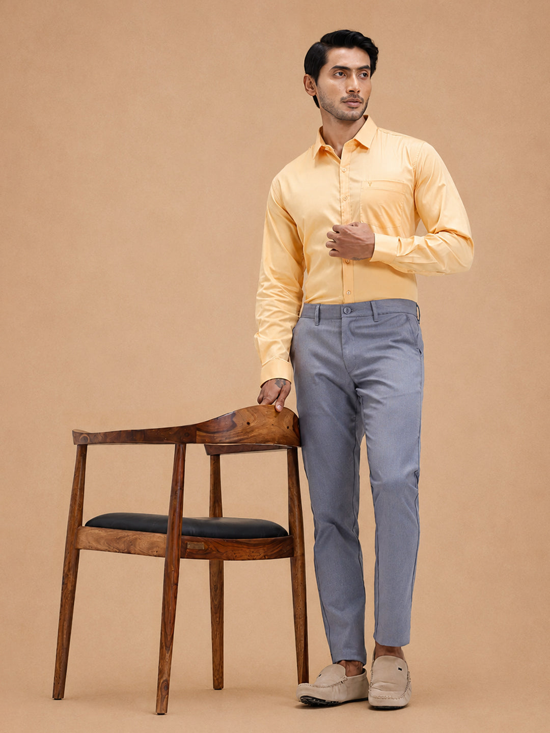 Cotton Rich Yellowish Orange Regular Fit Shirt T53 ACT8