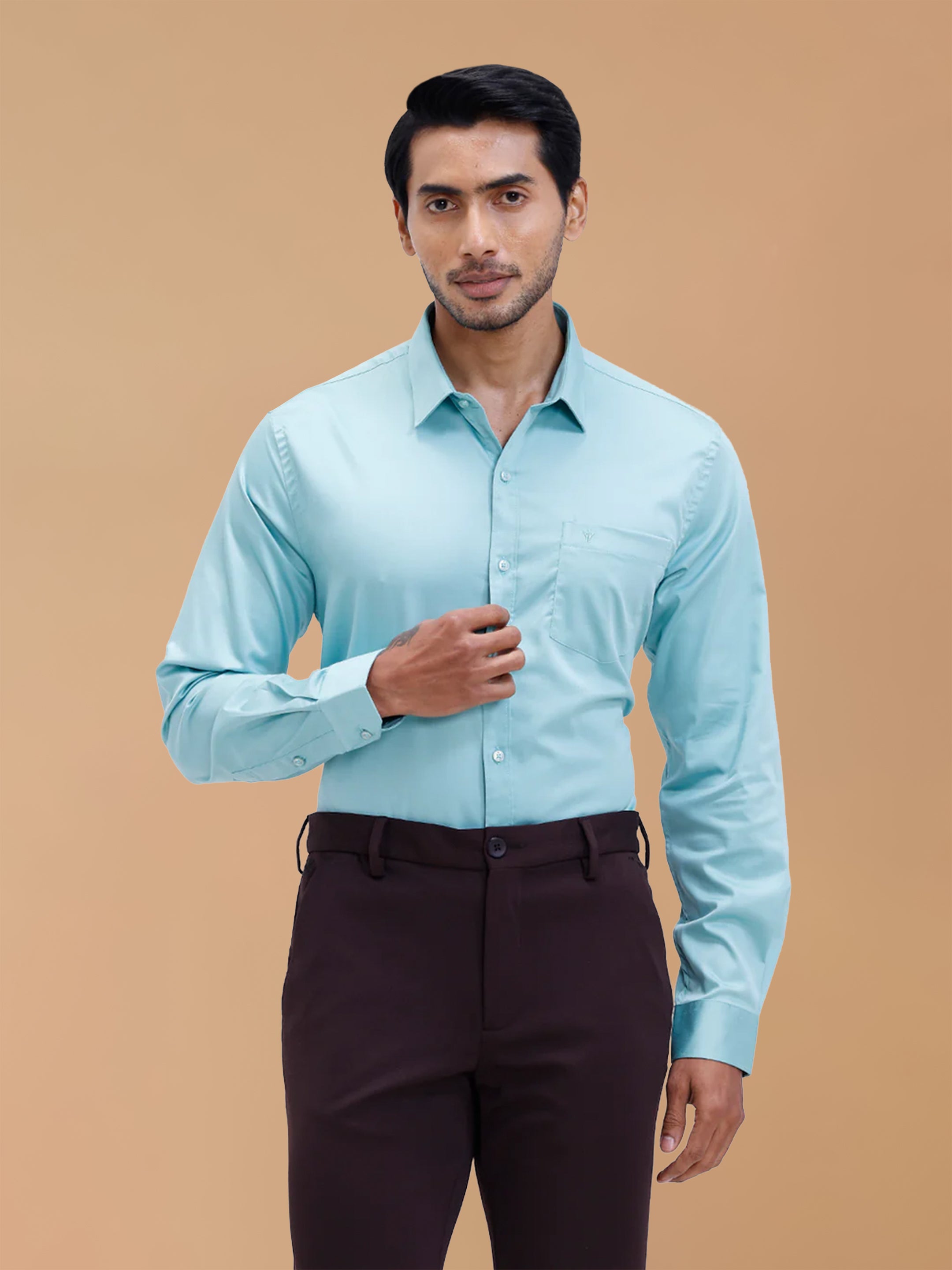 Cotton Rich Shadow Green Regular Fit Shirt T53 ACT4