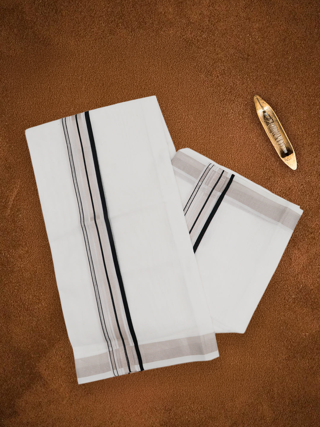 Men Premium Handloom White Dhoti with Fancy Jari Border HLM86