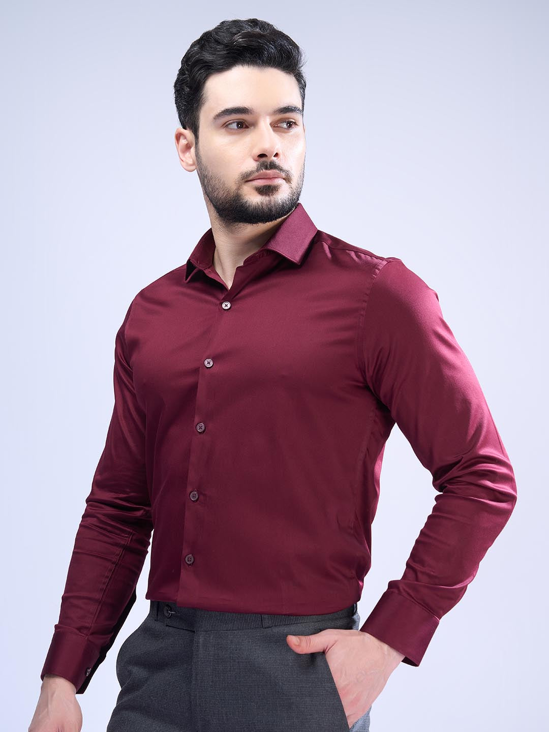 Mens Slim Fit Maroon Full Sleeves Shirt