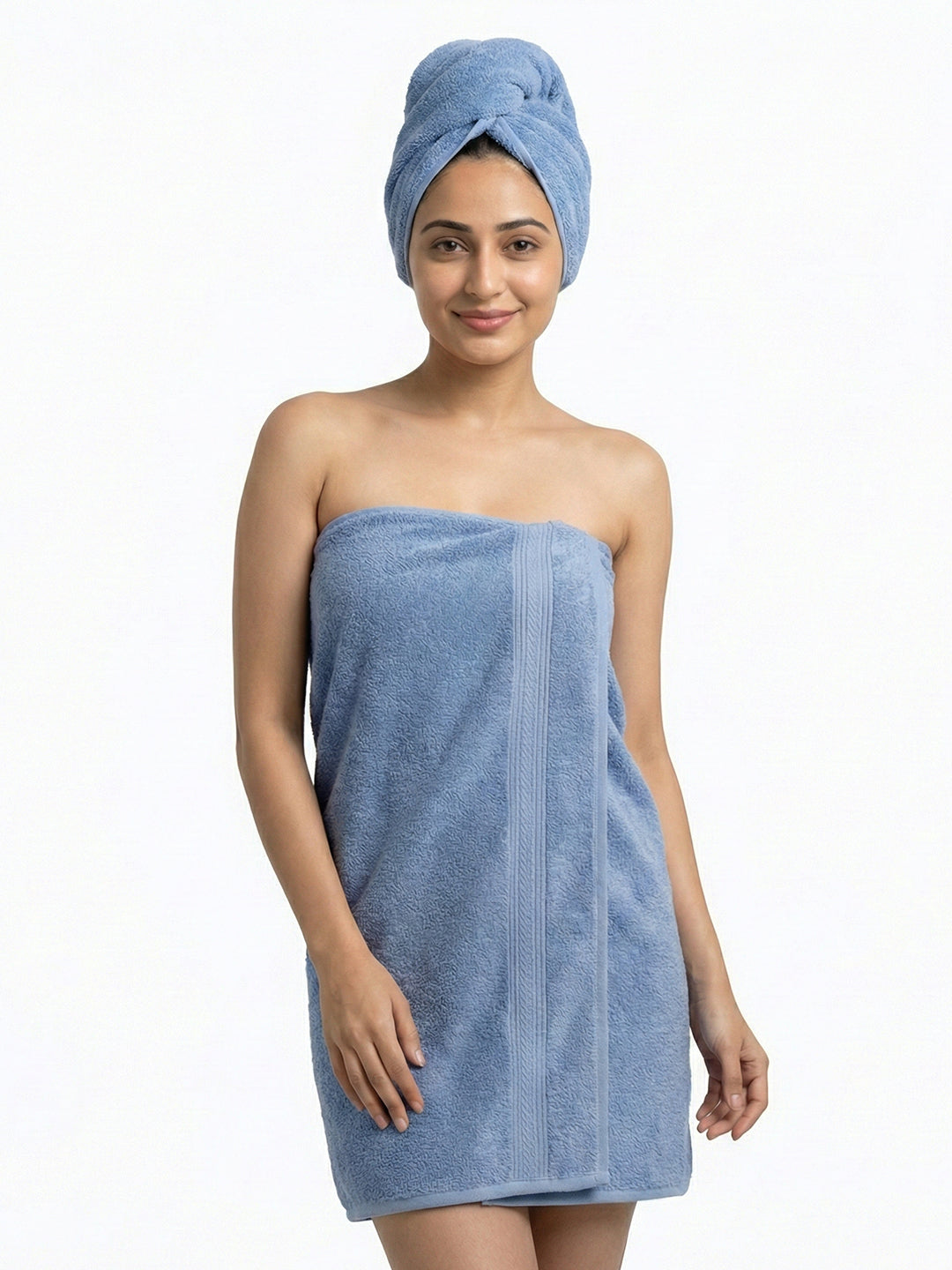 You & Me Premium Soft Terry Cotton Couple Bath, Face & Hand Towels Air Blue (Pack Of 6)