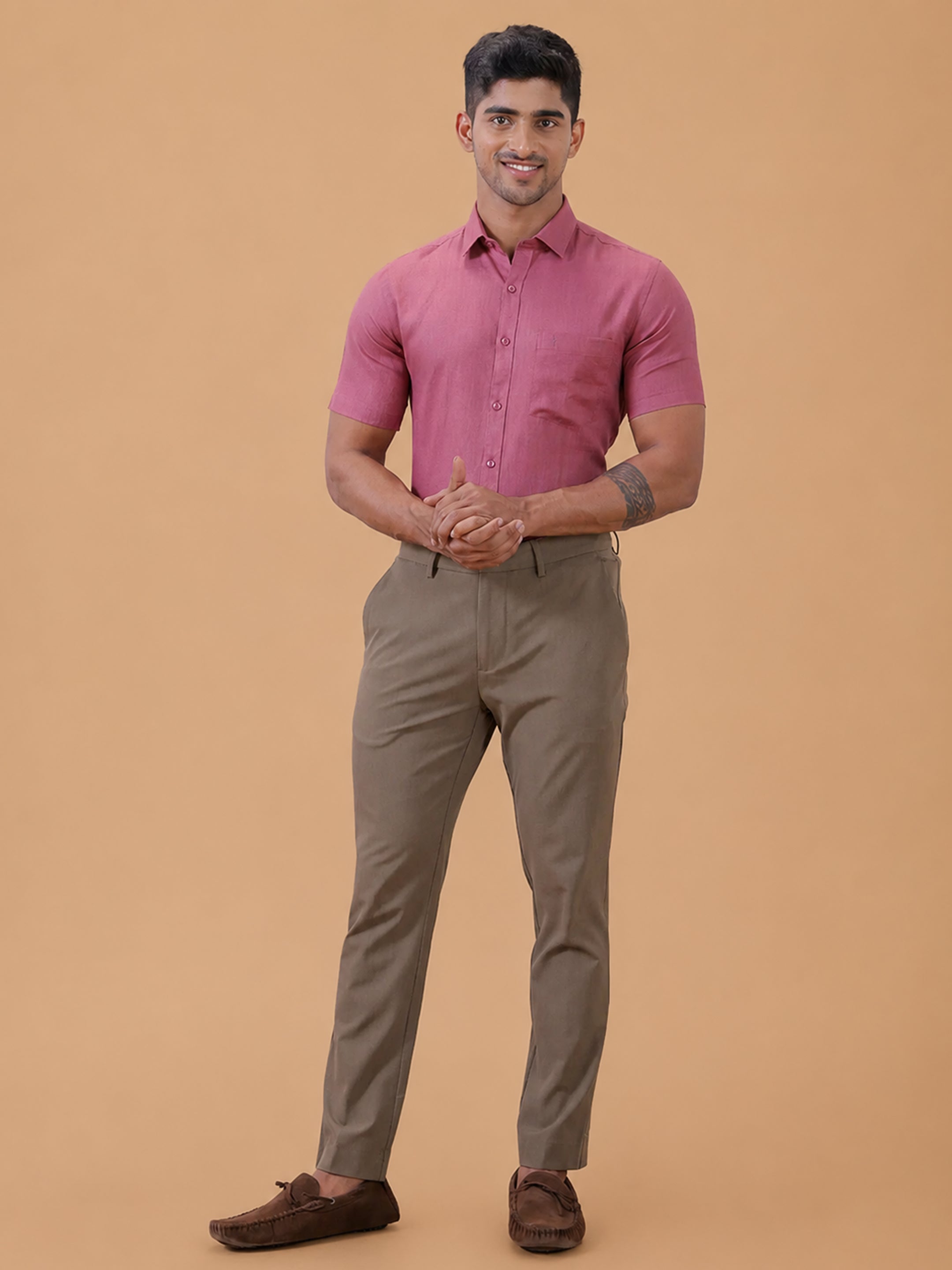 Pure Linen purple Pink Smart Fit Shirt L122