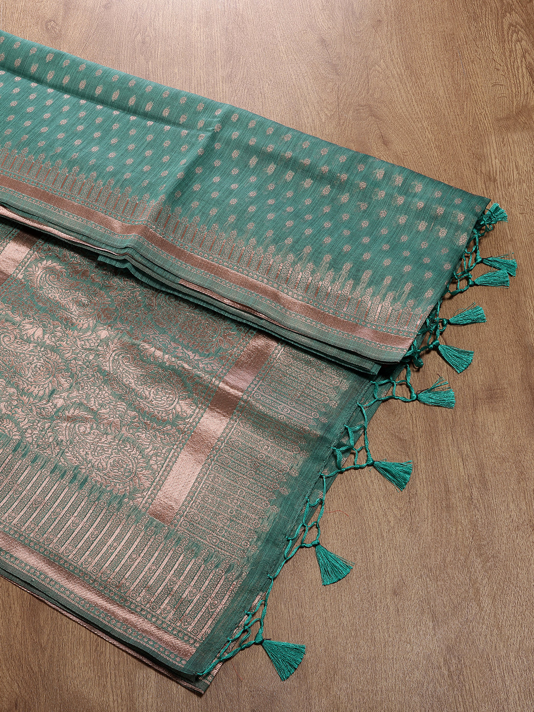 Womens Semi Silk Weaving saree Green SS130