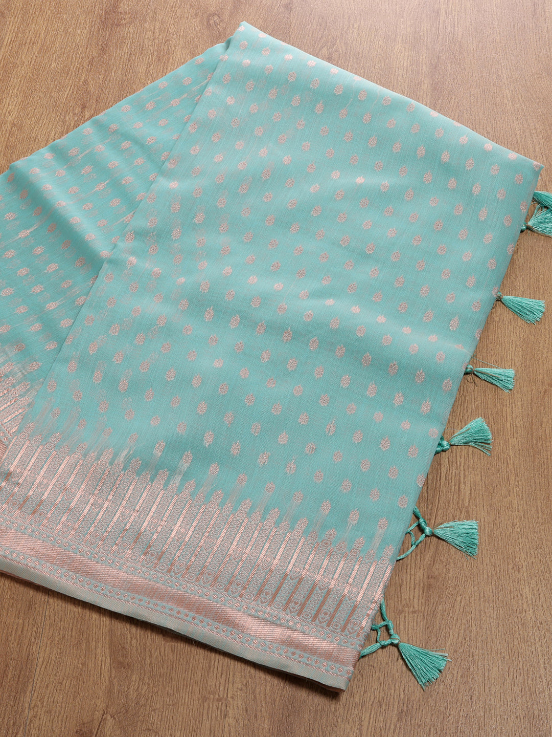 Womens Semi Silk Weaving saree Green SS133