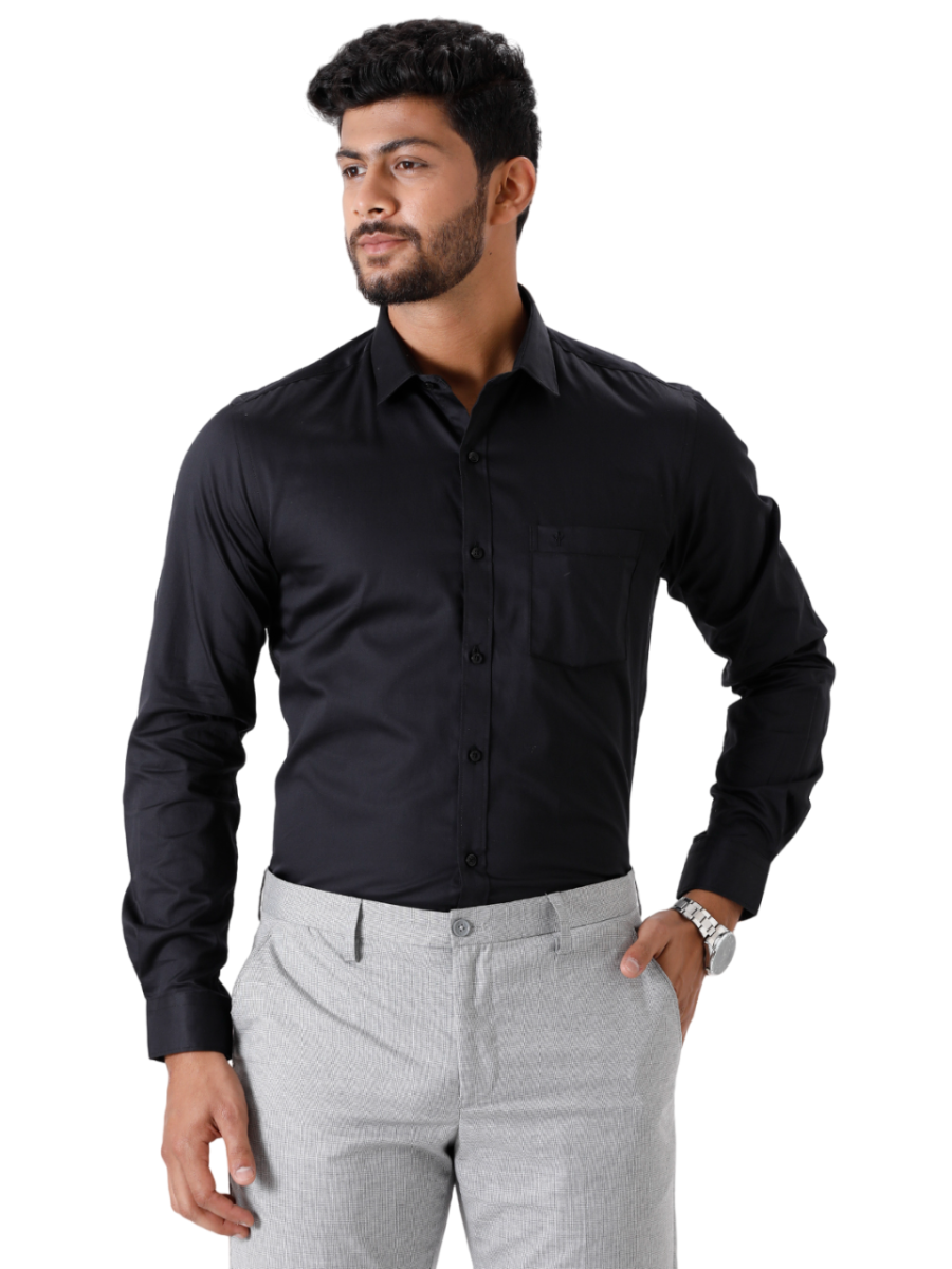 Mens Cotton Formal Full Sleeves Black Shirt