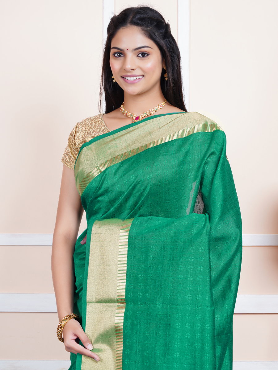 Women Semi Raw Silk Weaving Saree Green SRS44