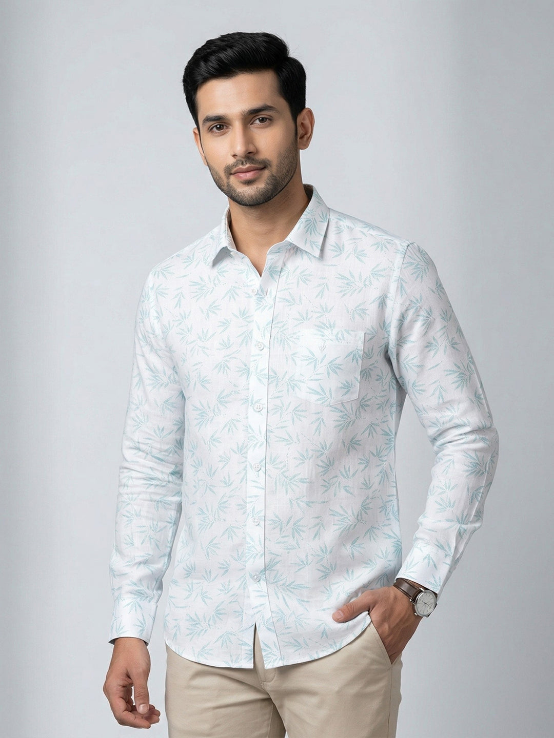 Men Cotton Blend Printed White Shirt T66 APT4