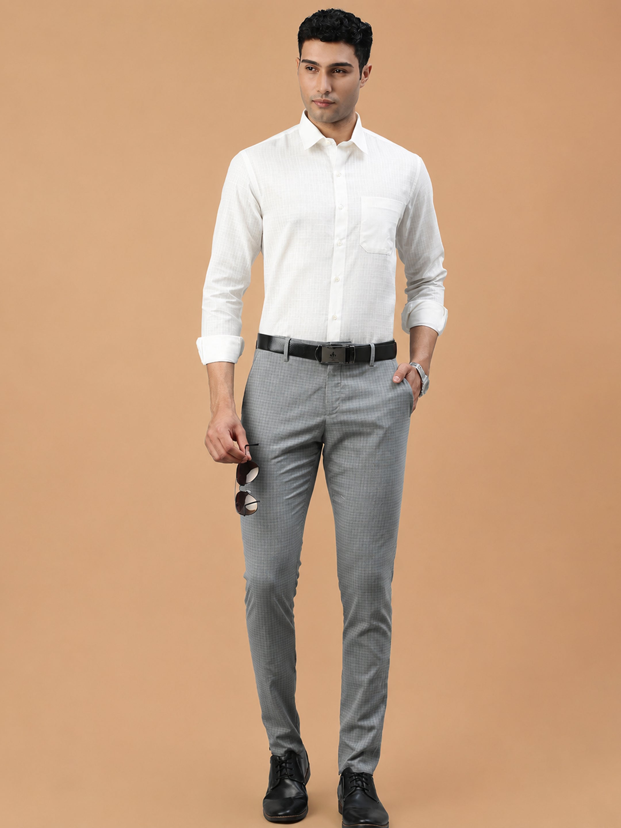 Cotton Rich Self Design Cream Regular Fit Shirt Celebrity 2