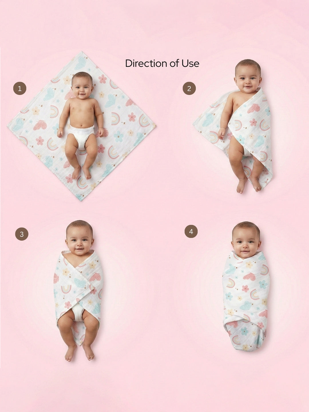100% Cotton Muslin Swaddle (Pack of 3)