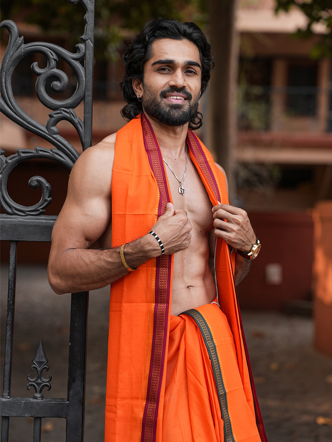 Men Panchakacham with Angavasthram Orange (9+5) Shreeman Pet