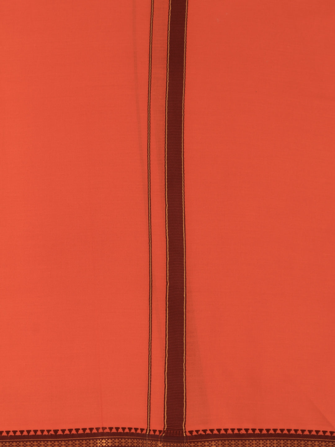 Men 100% Cotton Single Layer Orange Dhoti with Mayilkhan Border Slokam (4 Way Dhoti )