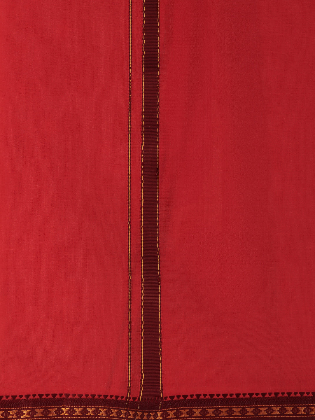 Men 100% Cotton Single Layer Red Dhoti with Mayilkhan Border Slokam (4 Way Dhoti )
