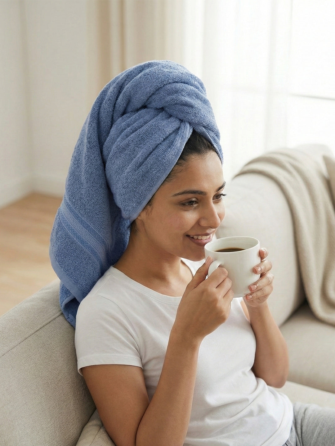You & Me Premium Soft Terry Cotton Couple Bath, Face & Hand Towels Air Blue (Pack Of 6)