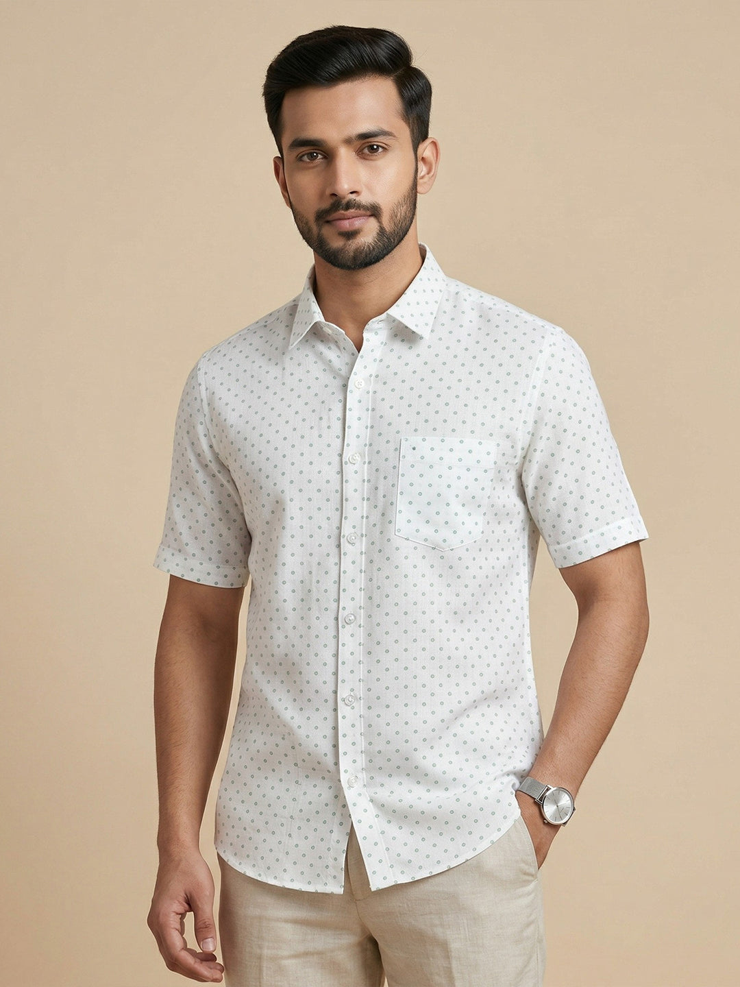 Men Cotton Blend Printed White Shirt T66 APT16