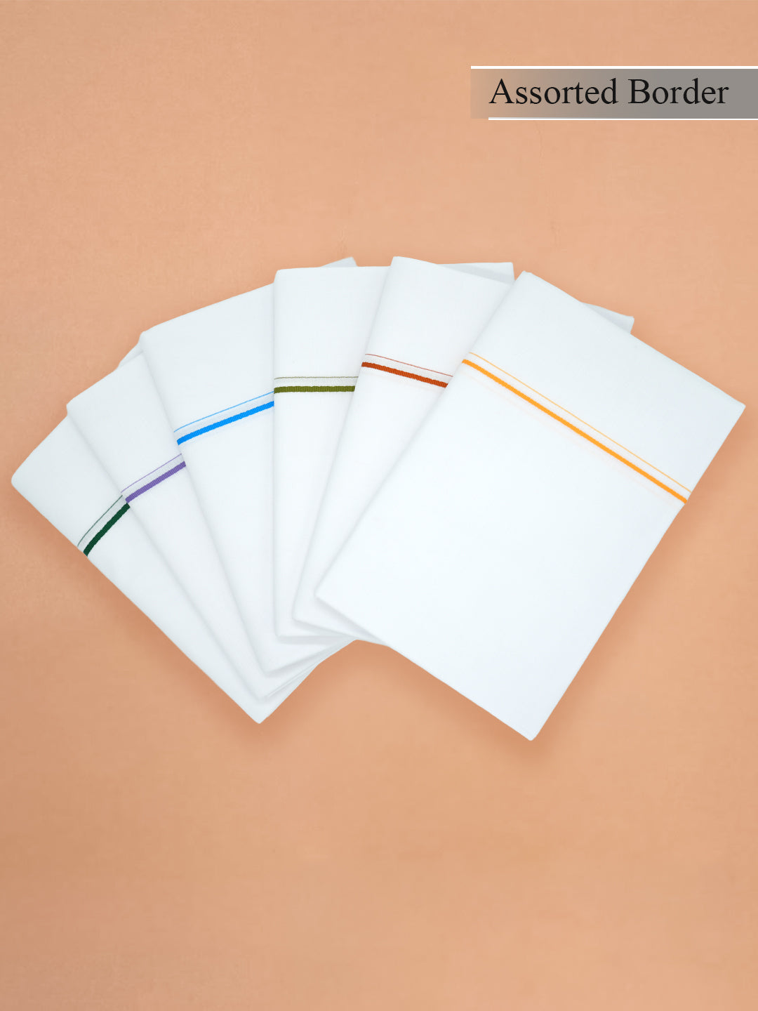 Single Layer 100% Cotton White Dhoti with Assorted Small Borders – Pack of 3 | Vennila 2M