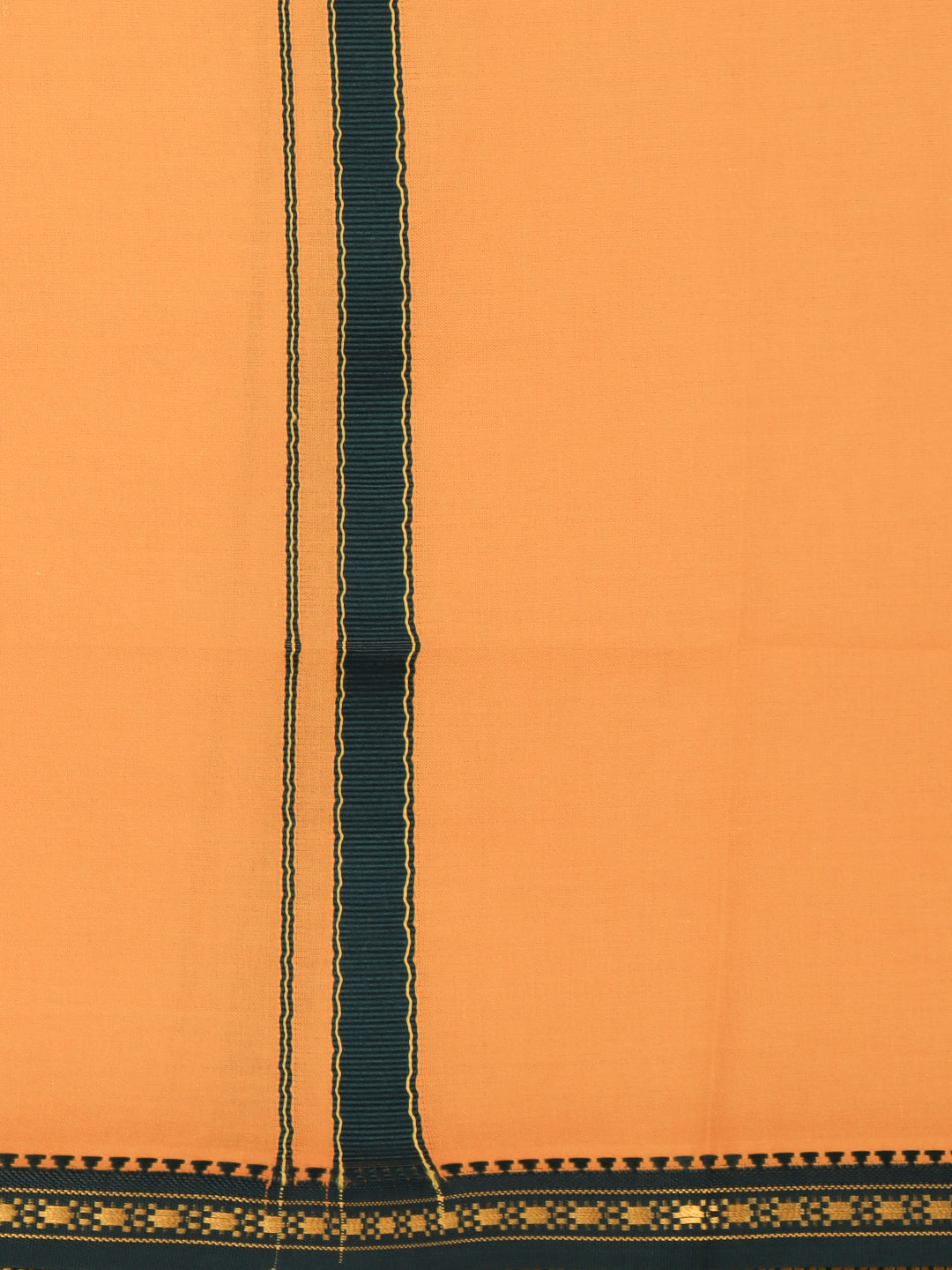 Men 100% Cotton Single Layer Kaavi Dhoti with Mayilkhan Border Slokam (4 Way Dhoti)