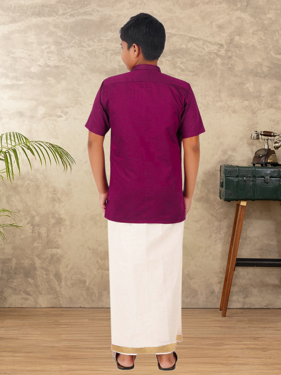 Boys Vetti Vaaram Dhoti & Shirt Combo Purple