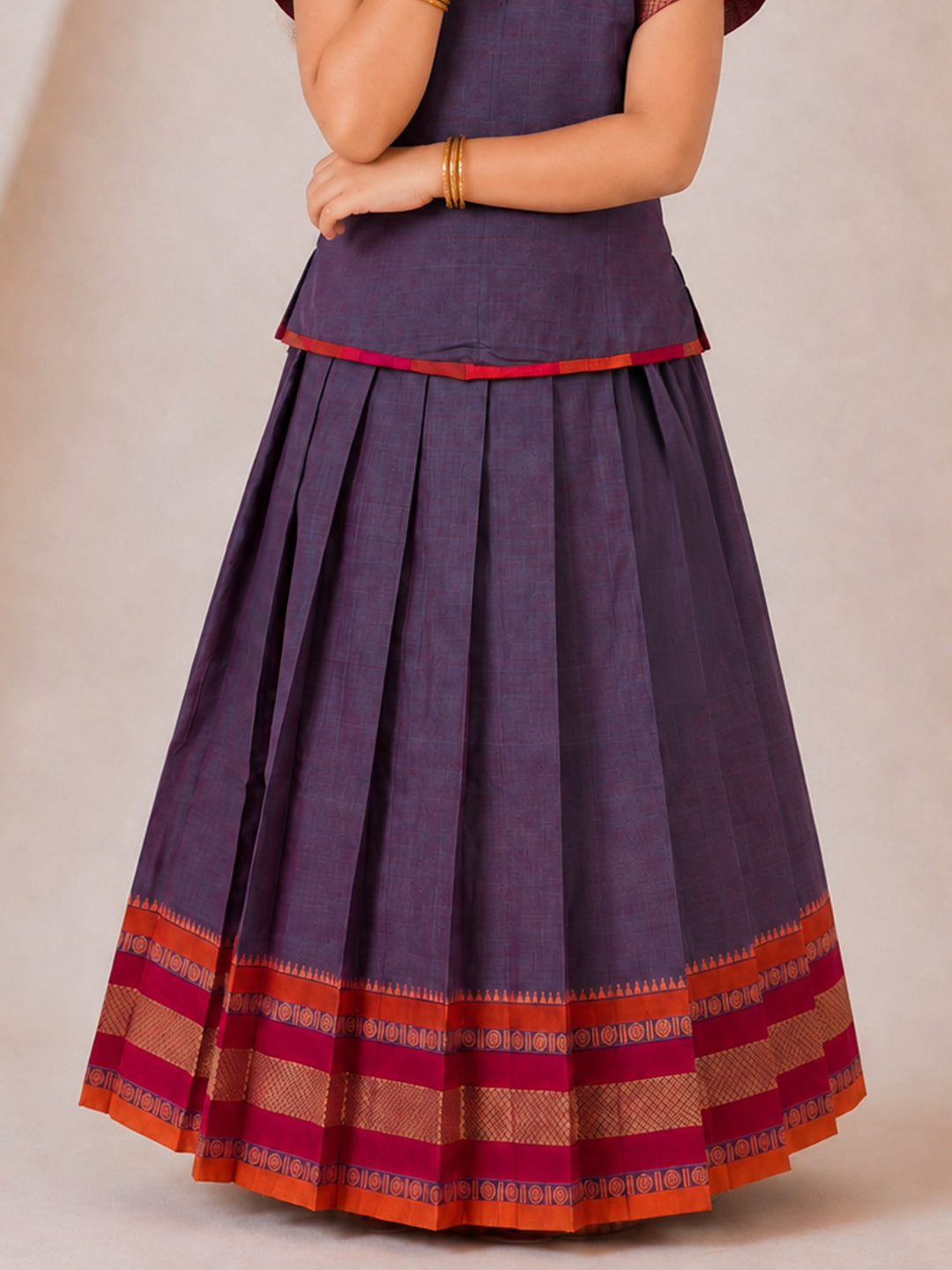 Girls Cotton Blue Pattu Pavadai Set GPS58