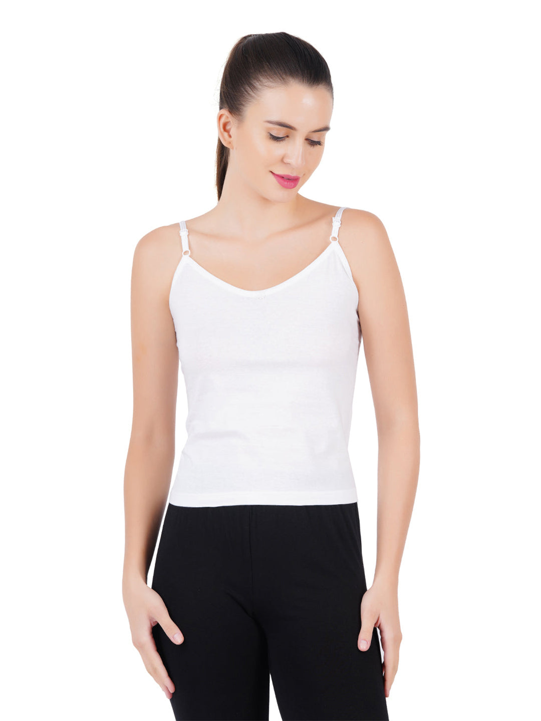 Women Adjustable Straps White Camisole Petals (Pack of 2)