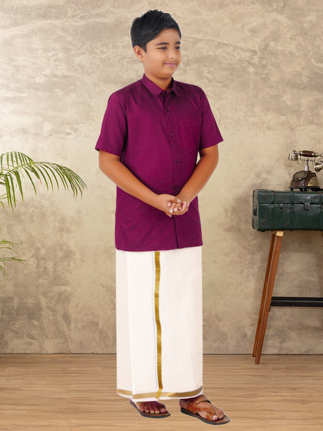 Boys Vetti Vaaram Dhoti & Shirt Combo Purple