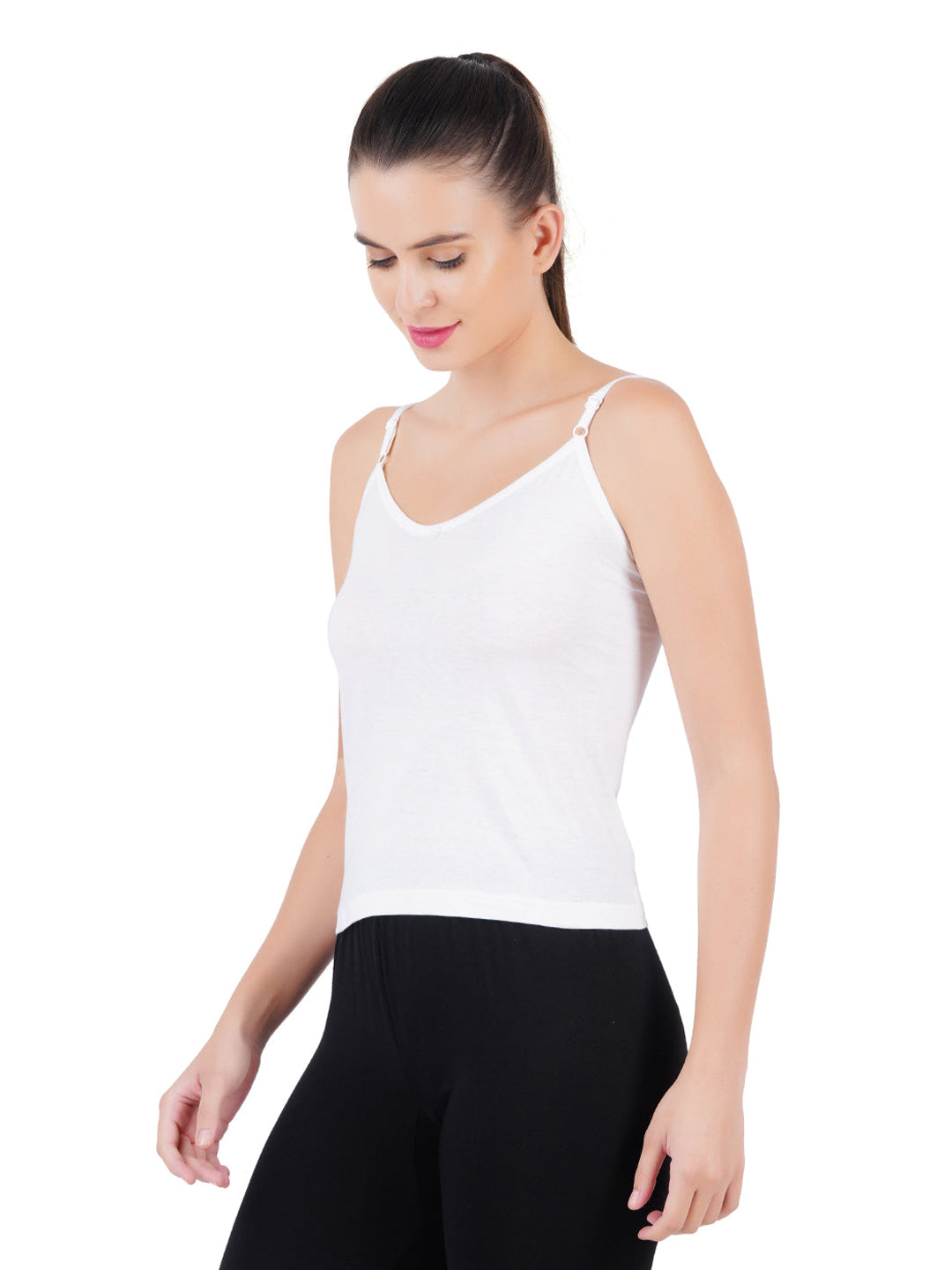 Women Adjustable Straps White Camisole Petals (Pack of 2)