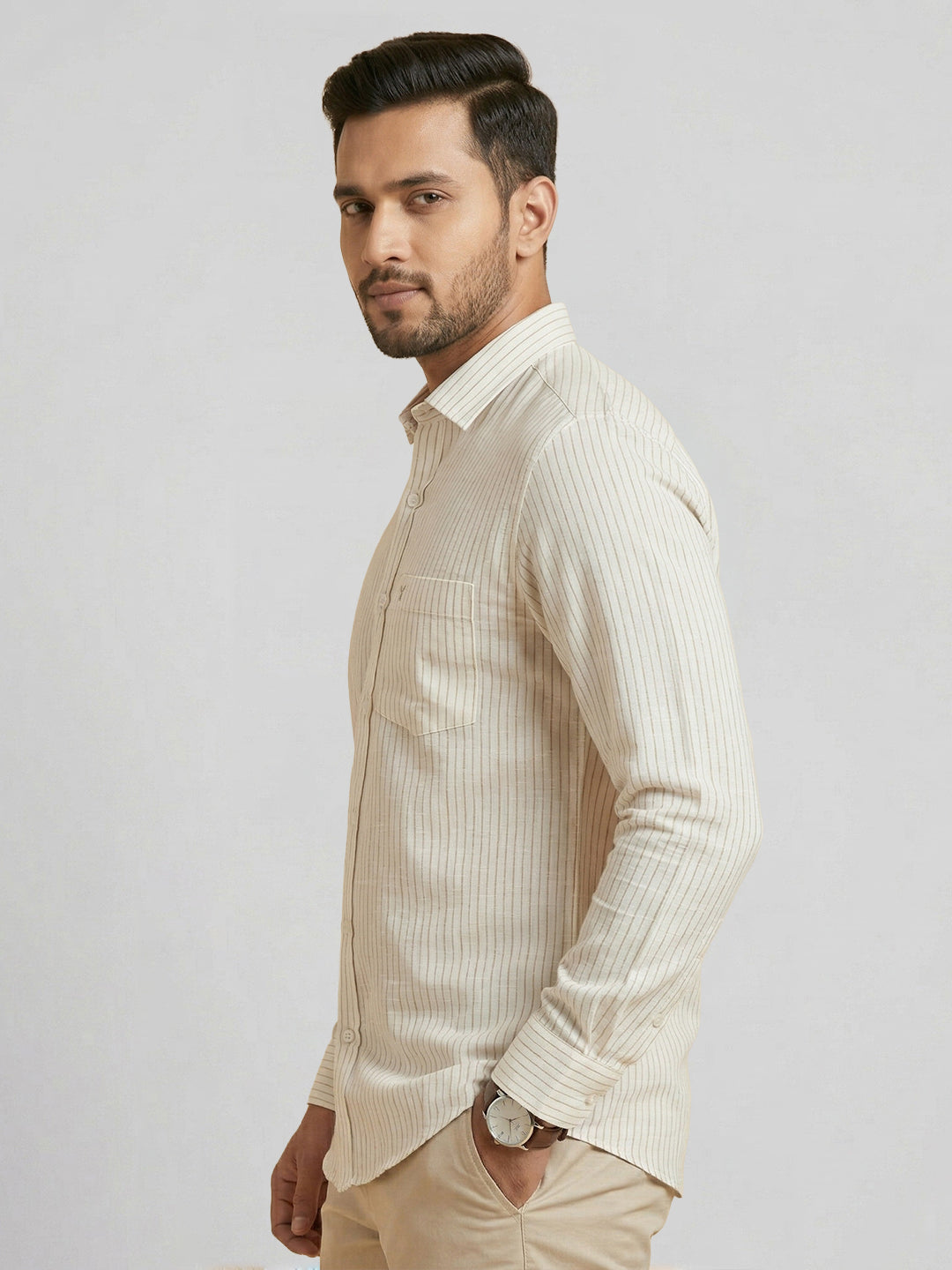 Pure Linen Striped Shirt White LS134
