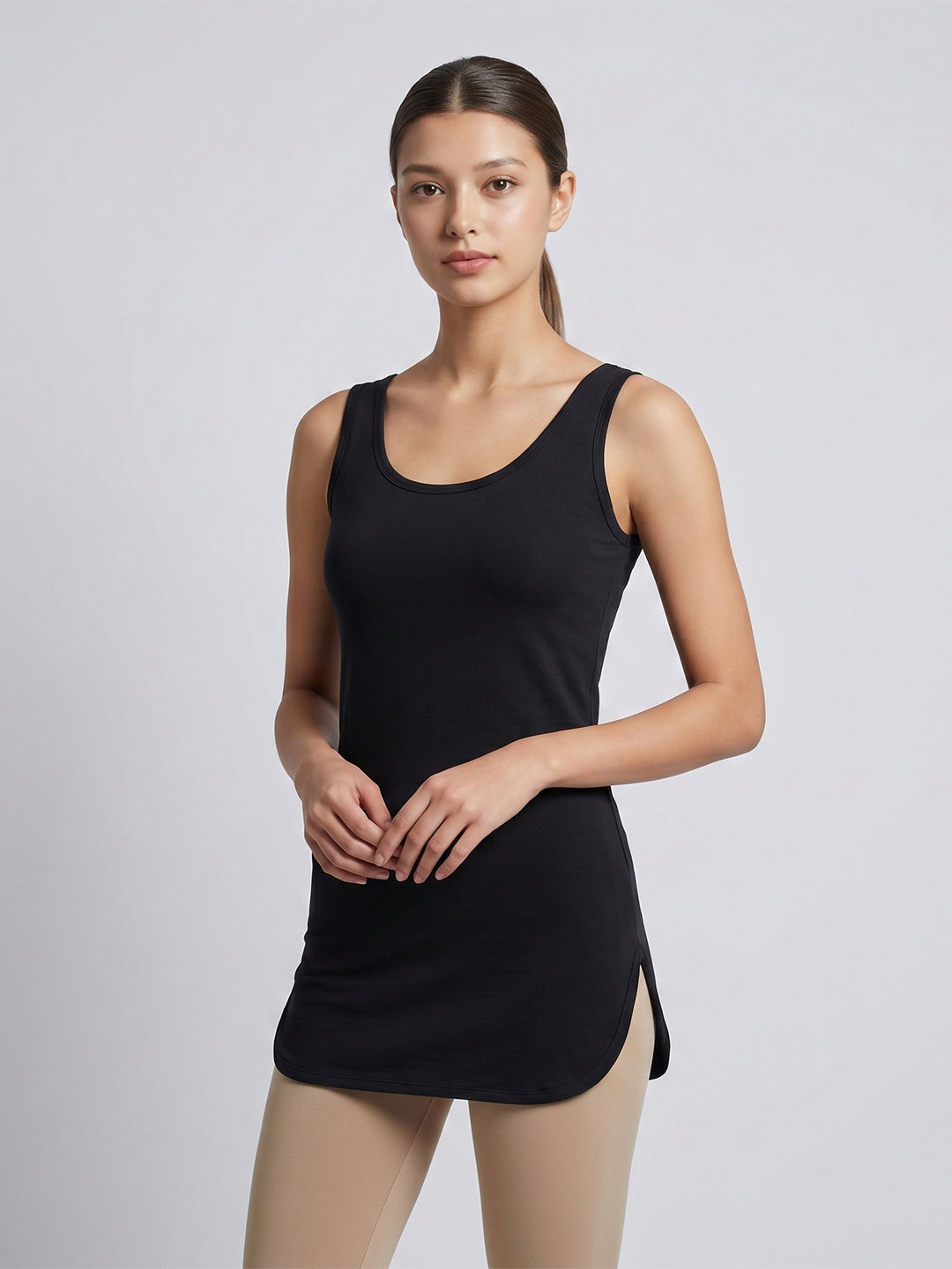 Women 100% Combed Cotton Black Long Camisole with Side Slit – Flora ( Pack of 2)